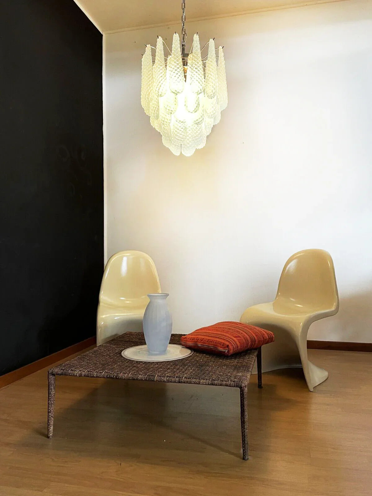 Vintage Murano Blue Glass Petals Chandelier 21.3"