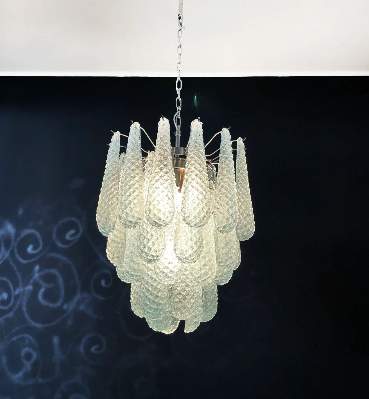 Vintage Murano Blue Glass Petals Chandelier 21.3"