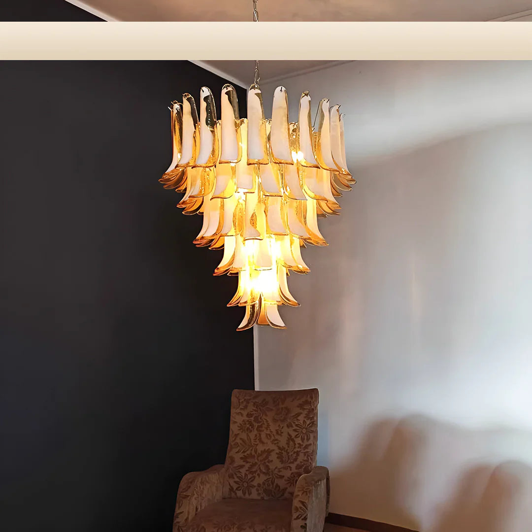 Vintage Murano Caramel Glass Petals Chandelier 31.5"