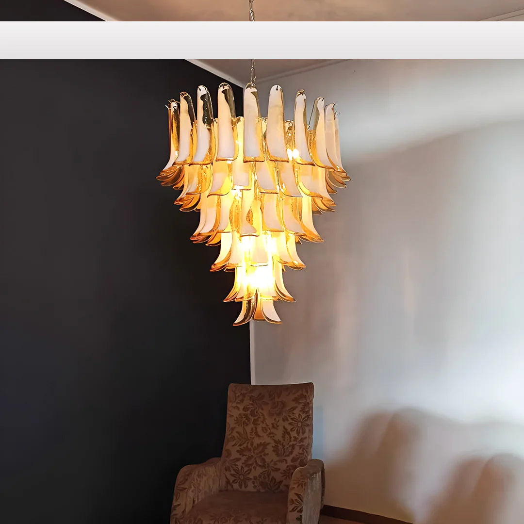 Vintage Murano Caramel Glass Petals Chandelier 31.5"