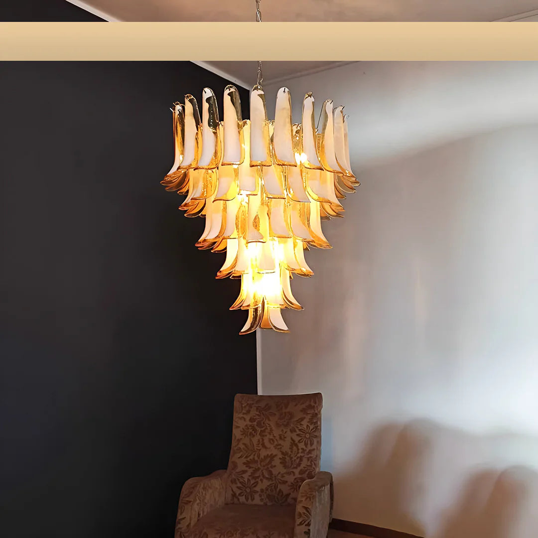Vintage Murano Caramel Glass Petals Chandelier 31.5"