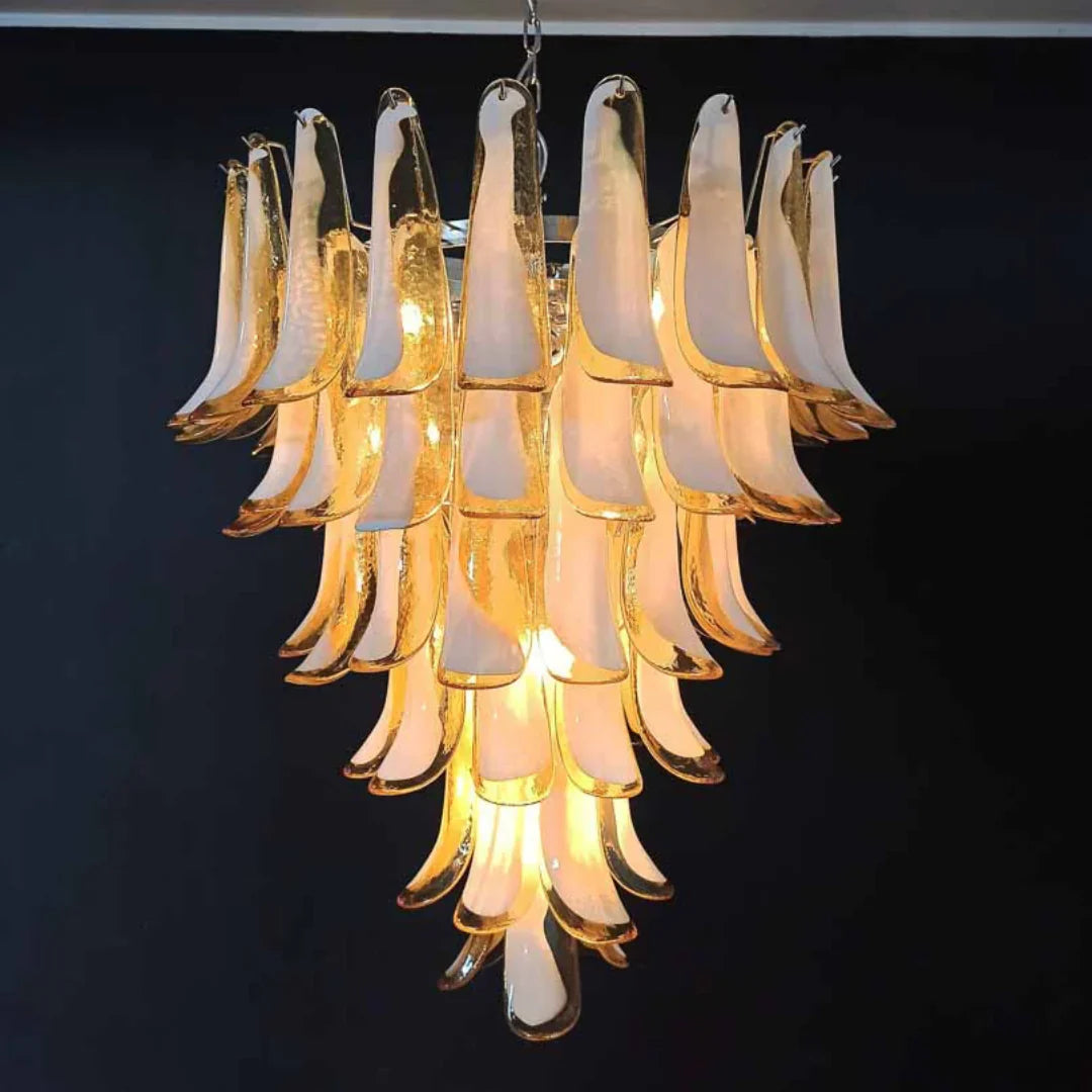 Vintage Murano Caramel Glass Petals Chandelier 31.5"