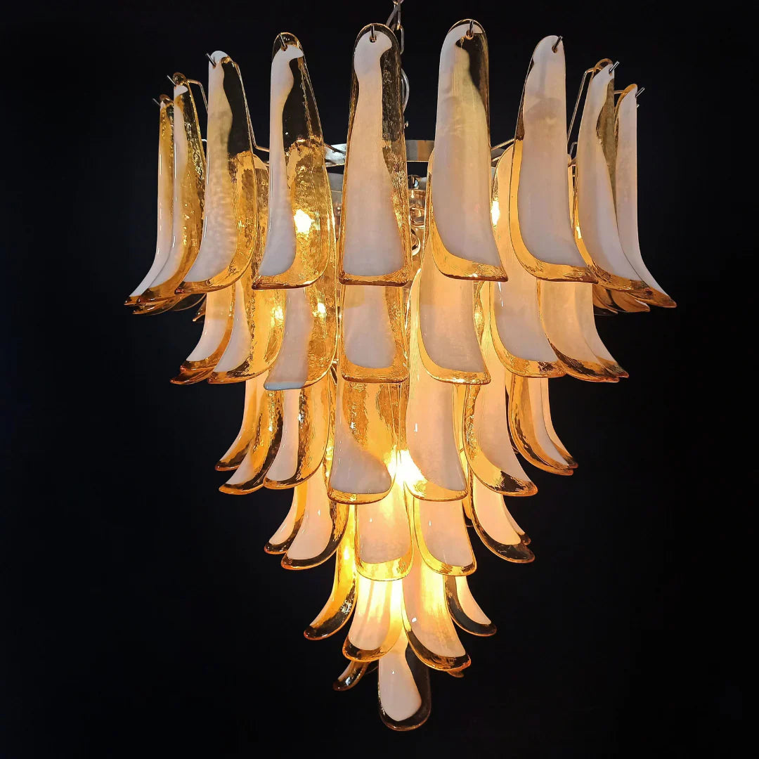 Vintage Murano Caramel Glass Petals Chandelier 31.5"