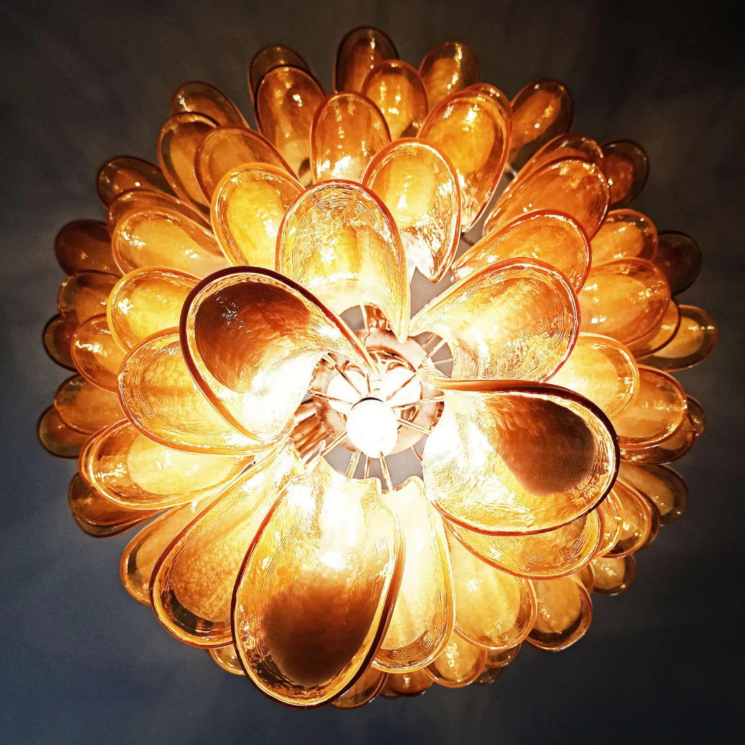 Vintage Murano Caramel Glass Petals Chandelier 31.5"