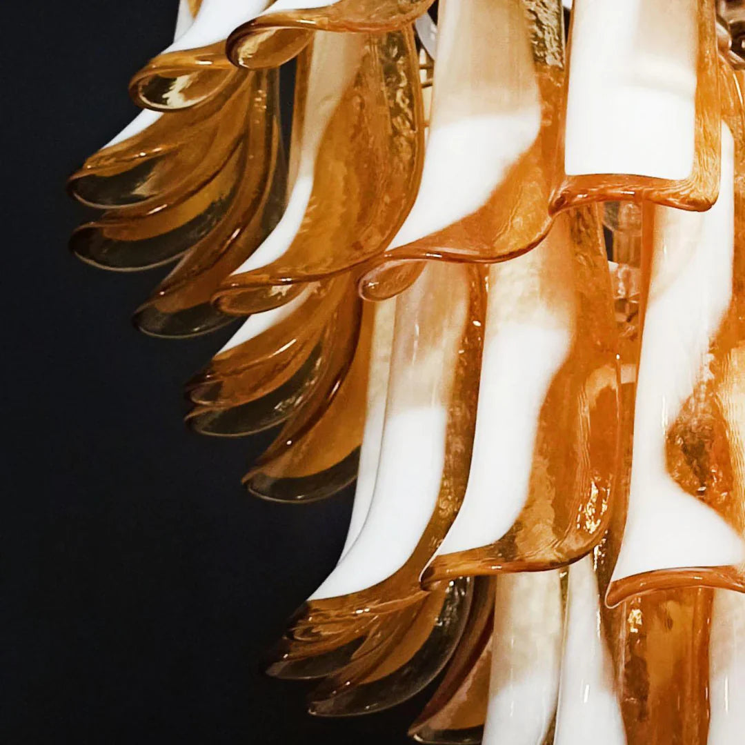 Vintage Murano Caramel Glass Petals Chandelier 31.5"