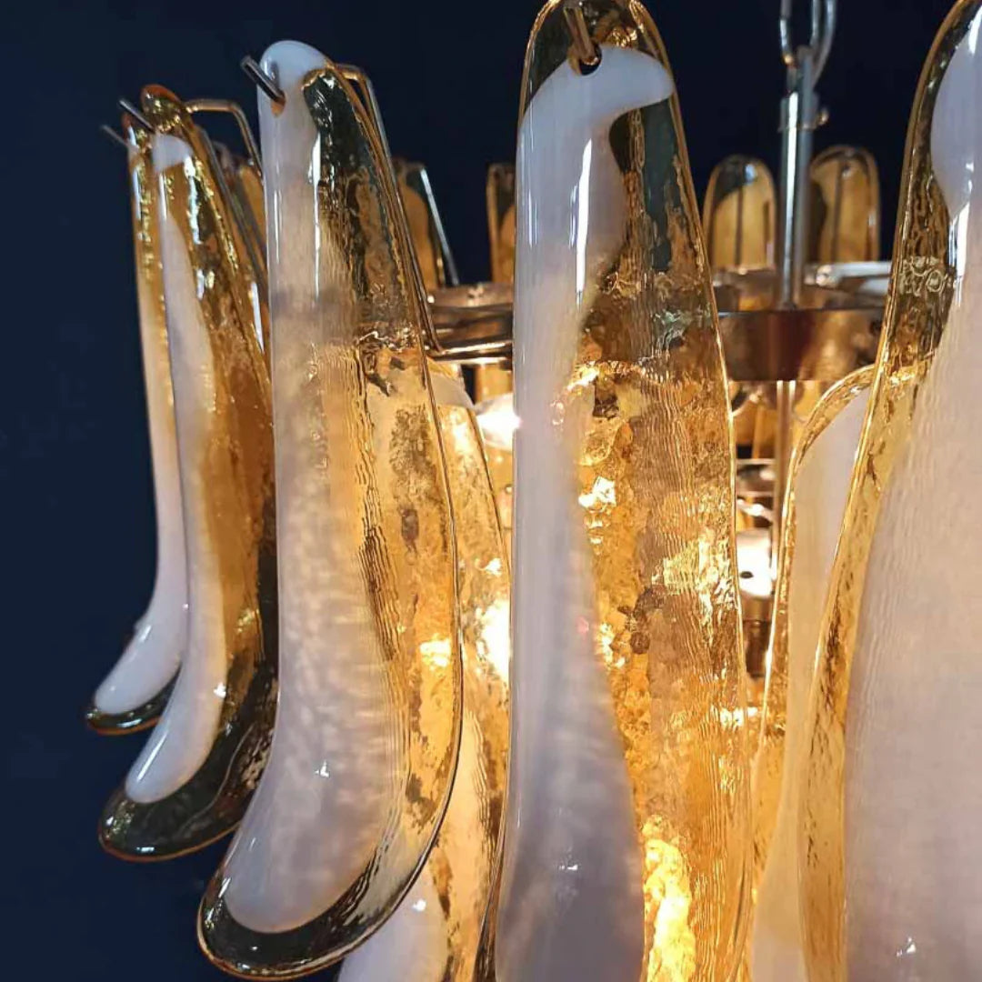 Vintage Murano Caramel Glass Petals Chandelier 31.5"