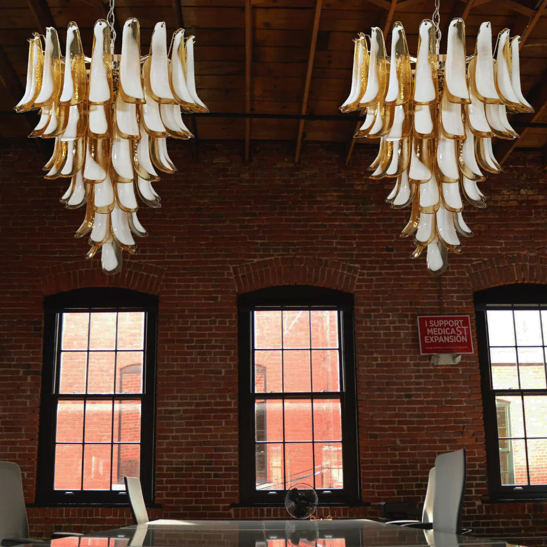 Vintage Murano Caramel Glass Petals Chandelier 31.5"