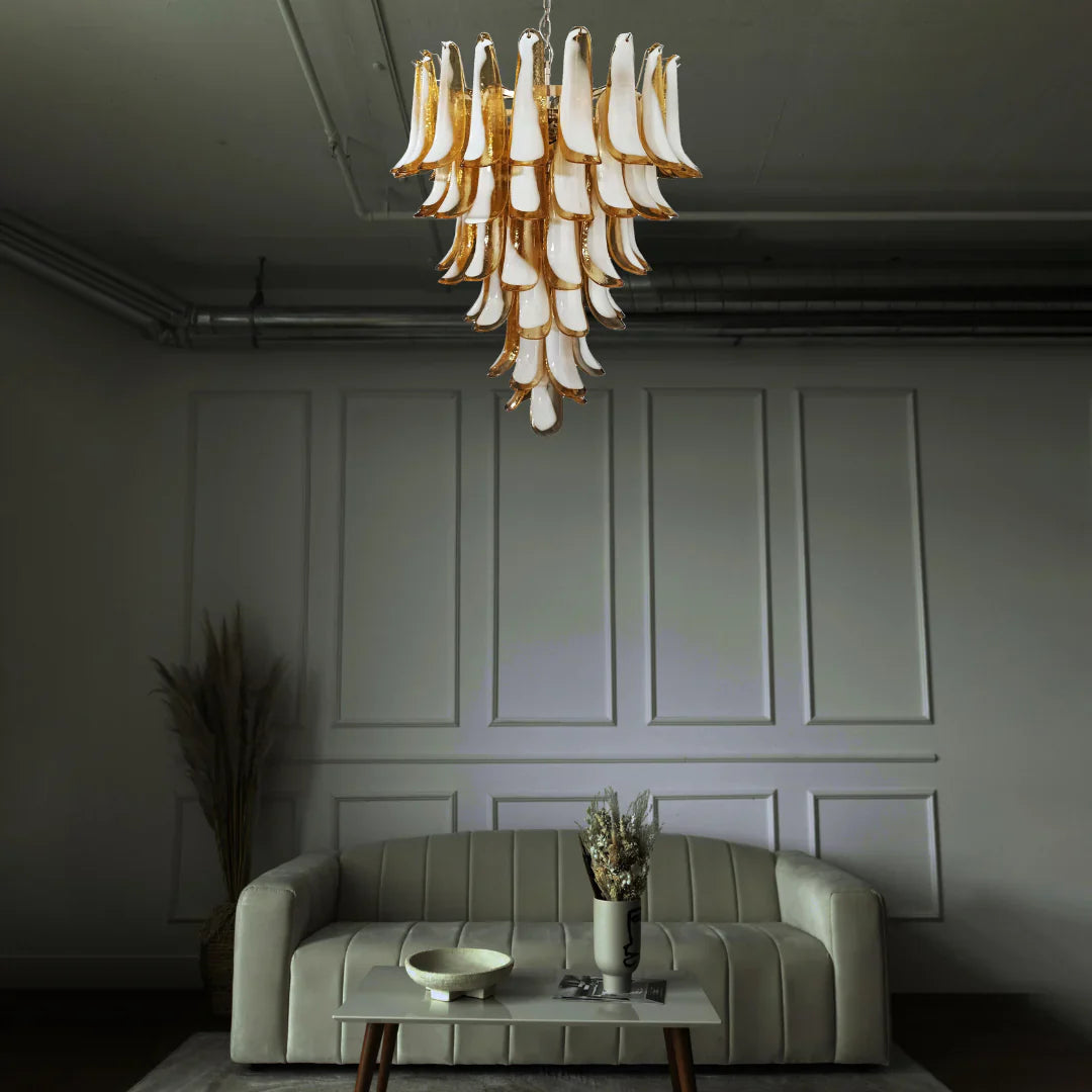 Vintage Murano Caramel Glass Petals Chandelier 31.5"