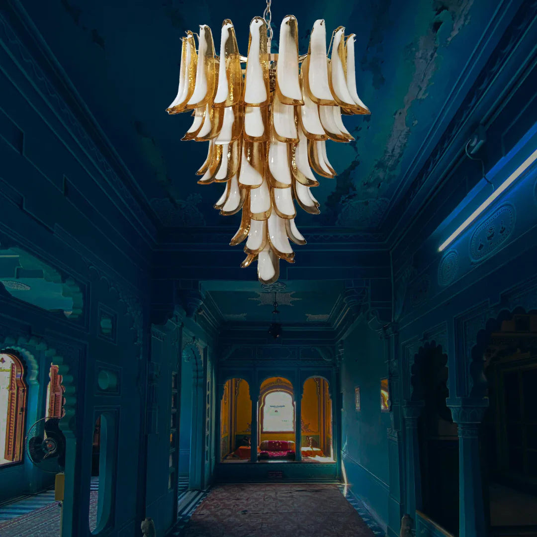 Vintage Murano Caramel Glass Petals Chandelier 31.5"