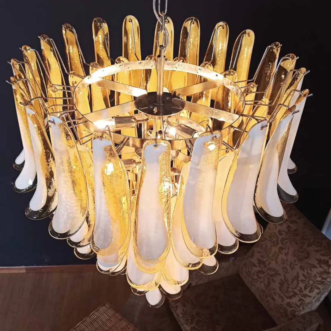 Vintage Murano Caramel Glass Petals Chandelier 31.5"