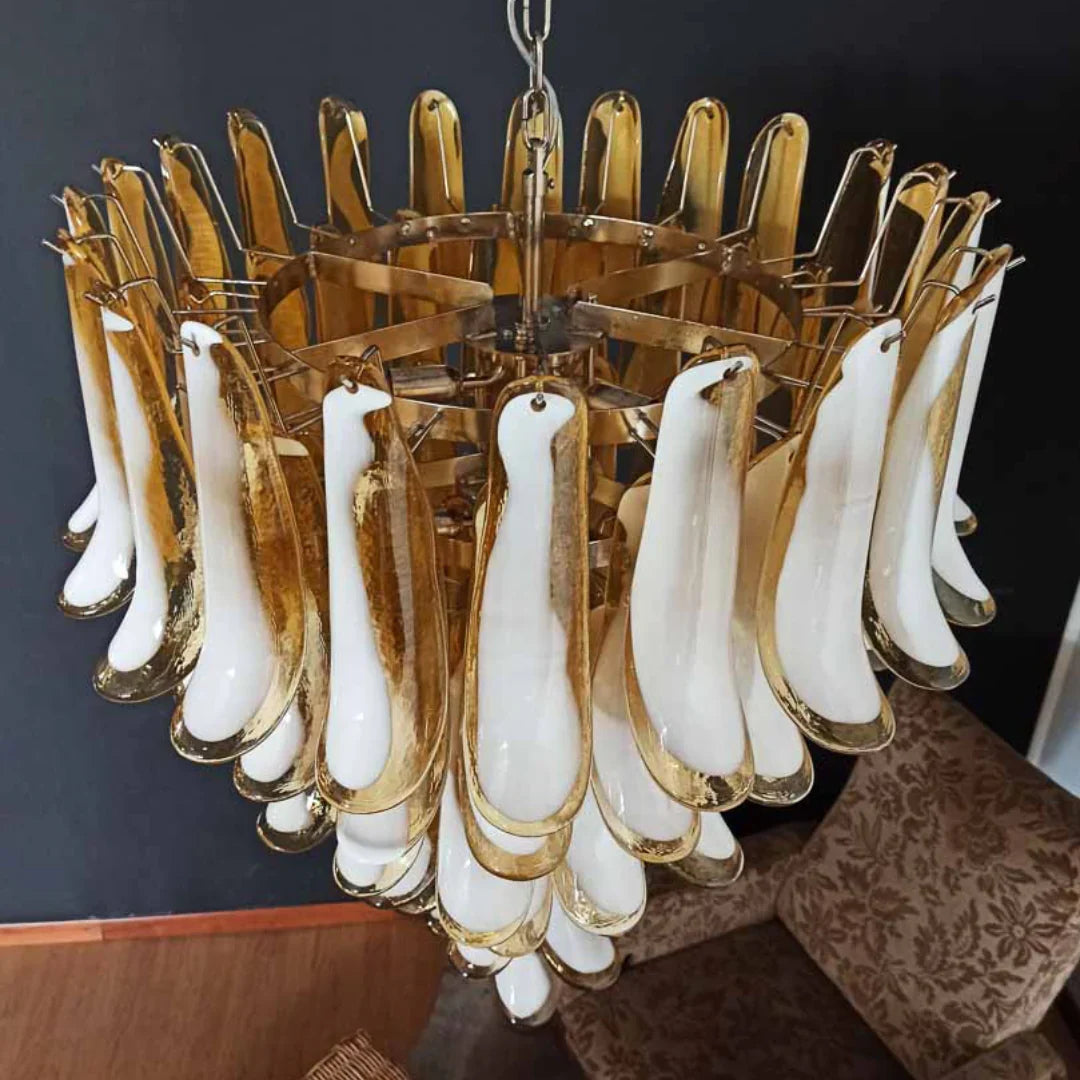 Vintage Murano Caramel Glass Petals Chandelier 31.5"