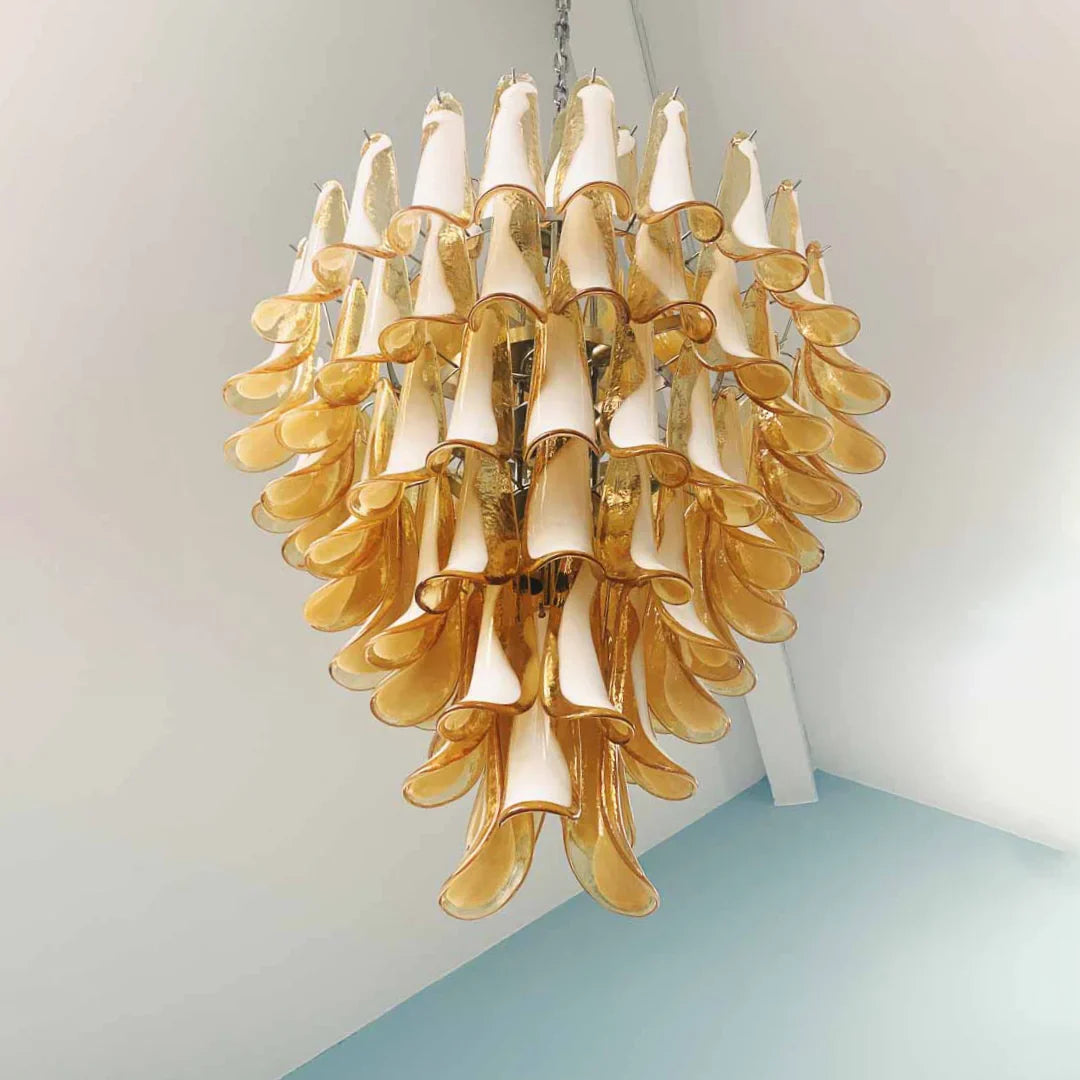 Vintage Murano Caramel Glass Petals Chandelier 31.5"