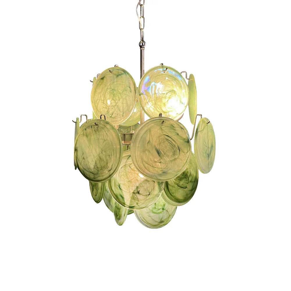 Vintage Murano Green Glass Disks Chandelier
