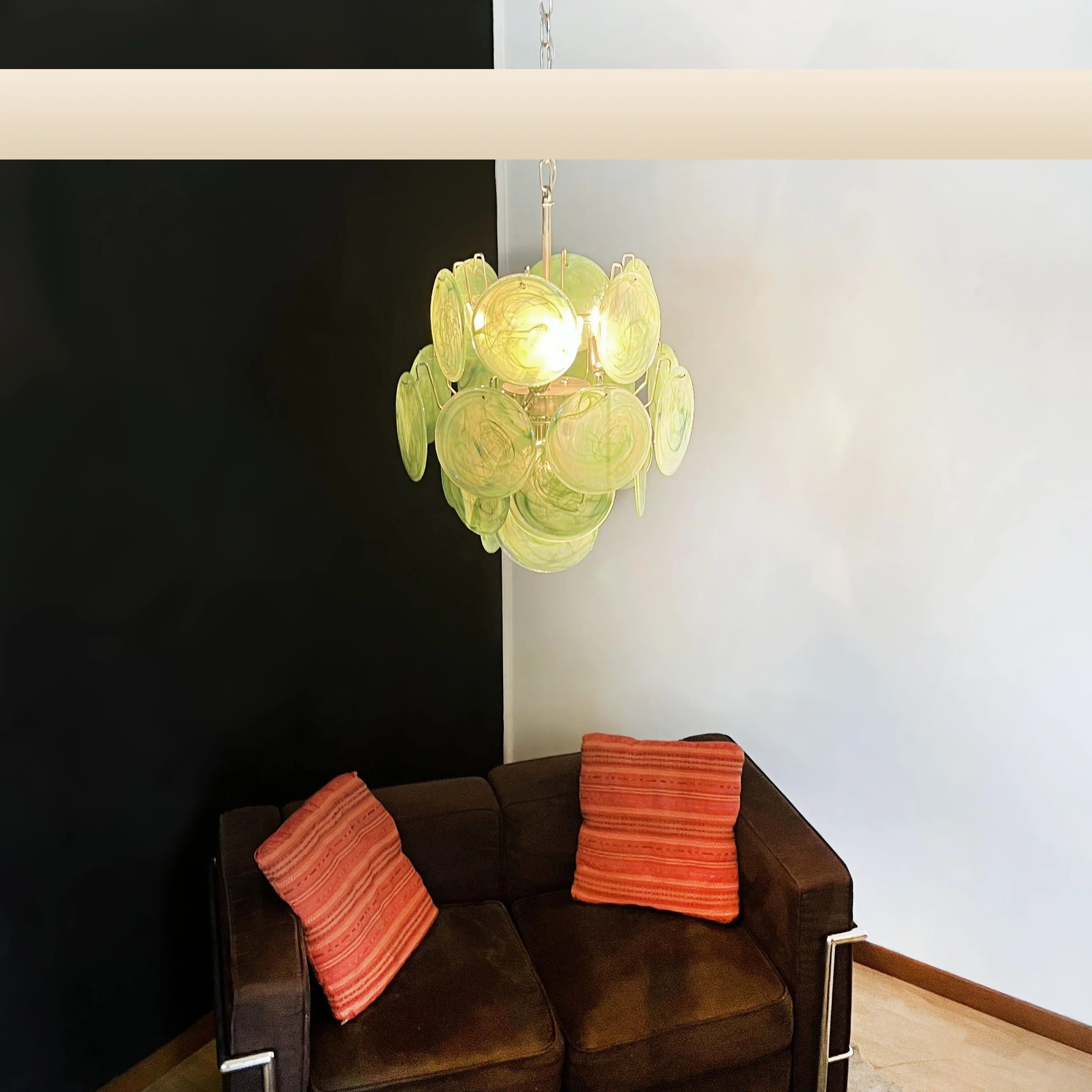 Vintage Murano Green Glass Disks Chandelier