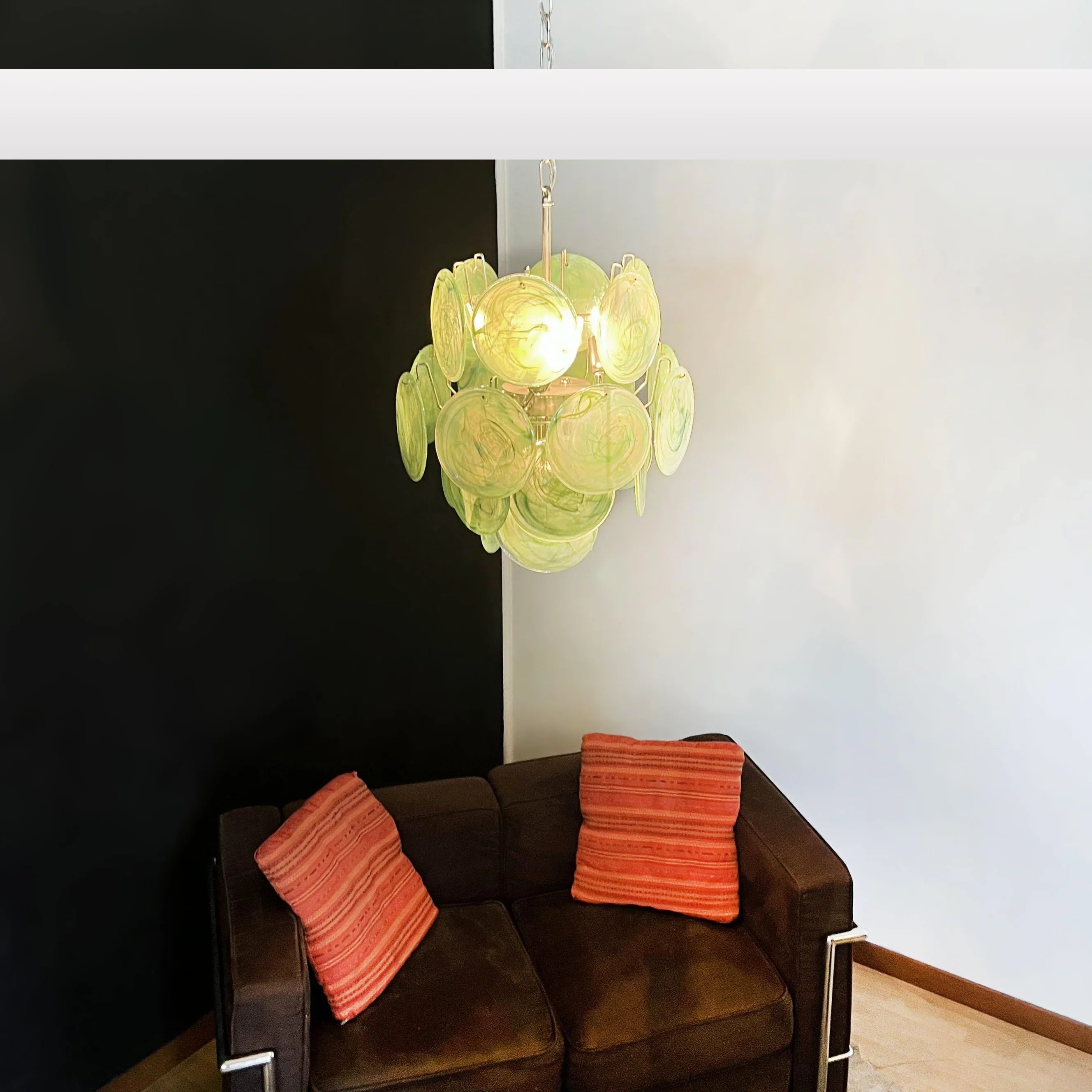 Vintage Murano Green Glass Disks Chandelier