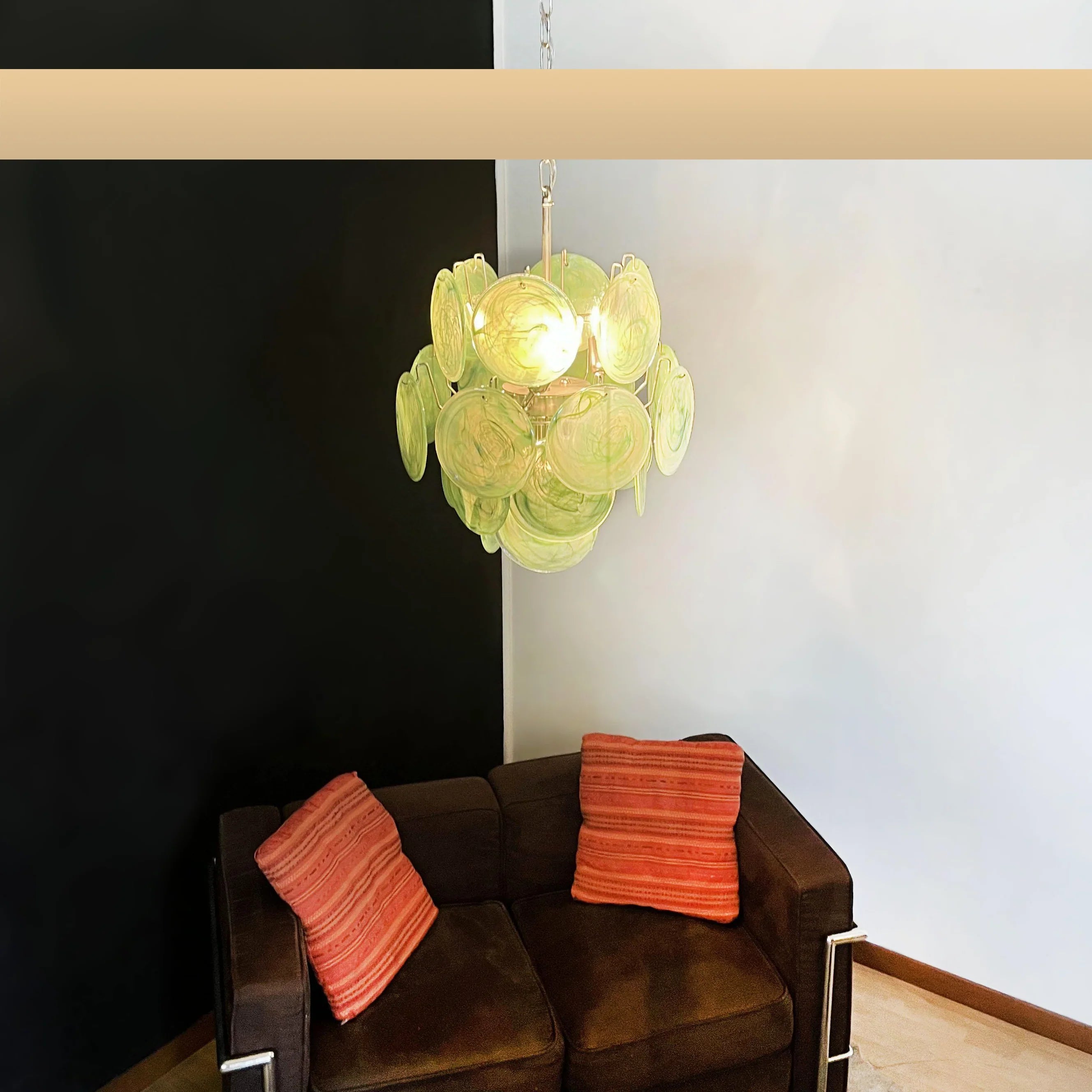 Vintage Murano Green Glass Disks Chandelier