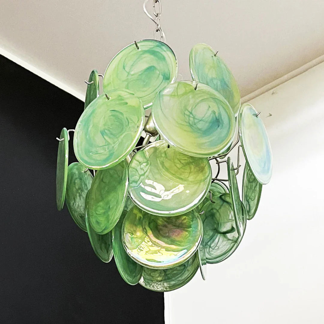 Vintage Murano Green Glass Disks Chandelier