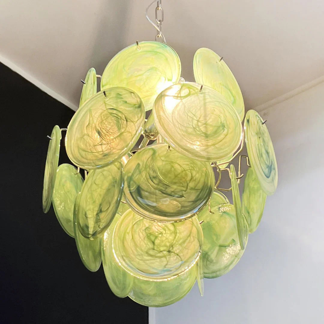 Vintage Murano Green Glass Disks Chandelier