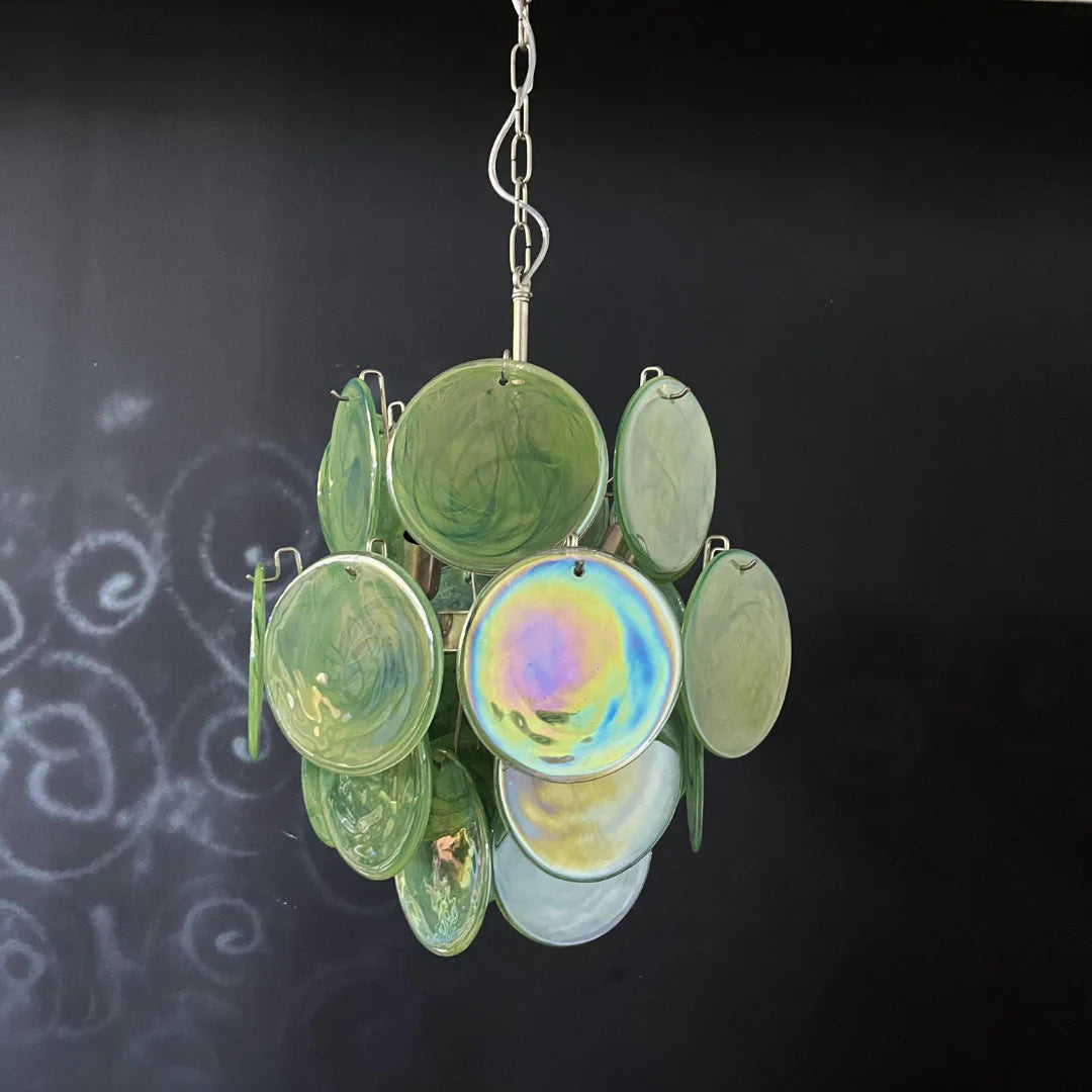 Vintage Murano Green Glass Disks Chandelier