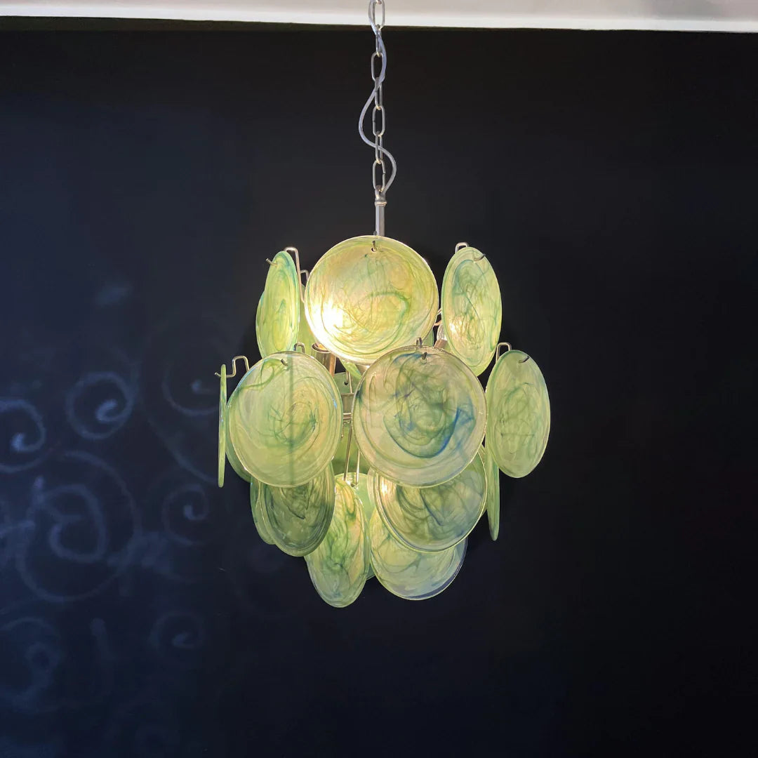 Vintage Murano Green Glass Disks Chandelier