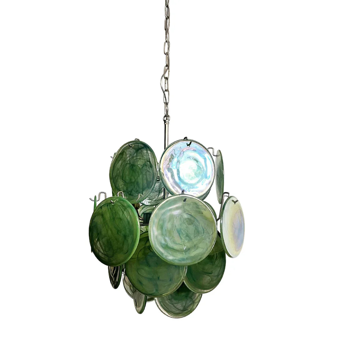 Vintage Murano Green Glass Disks Chandelier