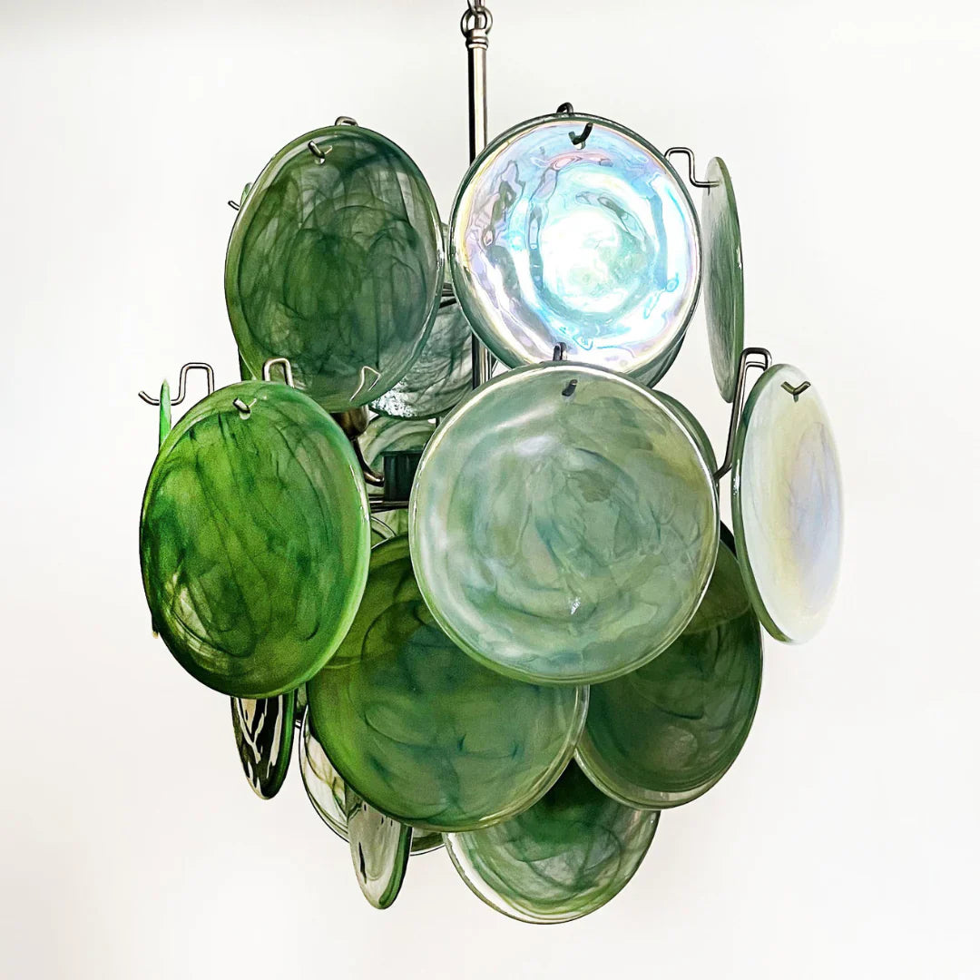 Vintage Murano Green Glass Disks Chandelier