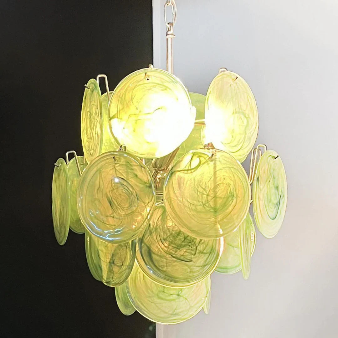 Vintage Murano Green Glass Disks Chandelier
