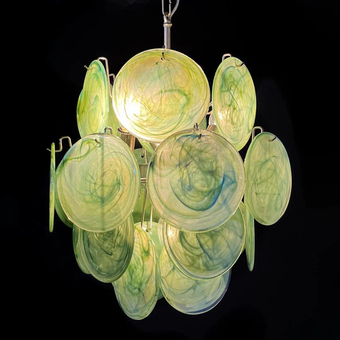 Vintage Murano Green Glass Disks Chandelier