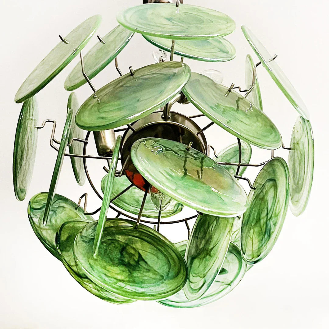 Vintage Murano Green Glass Disks Chandelier