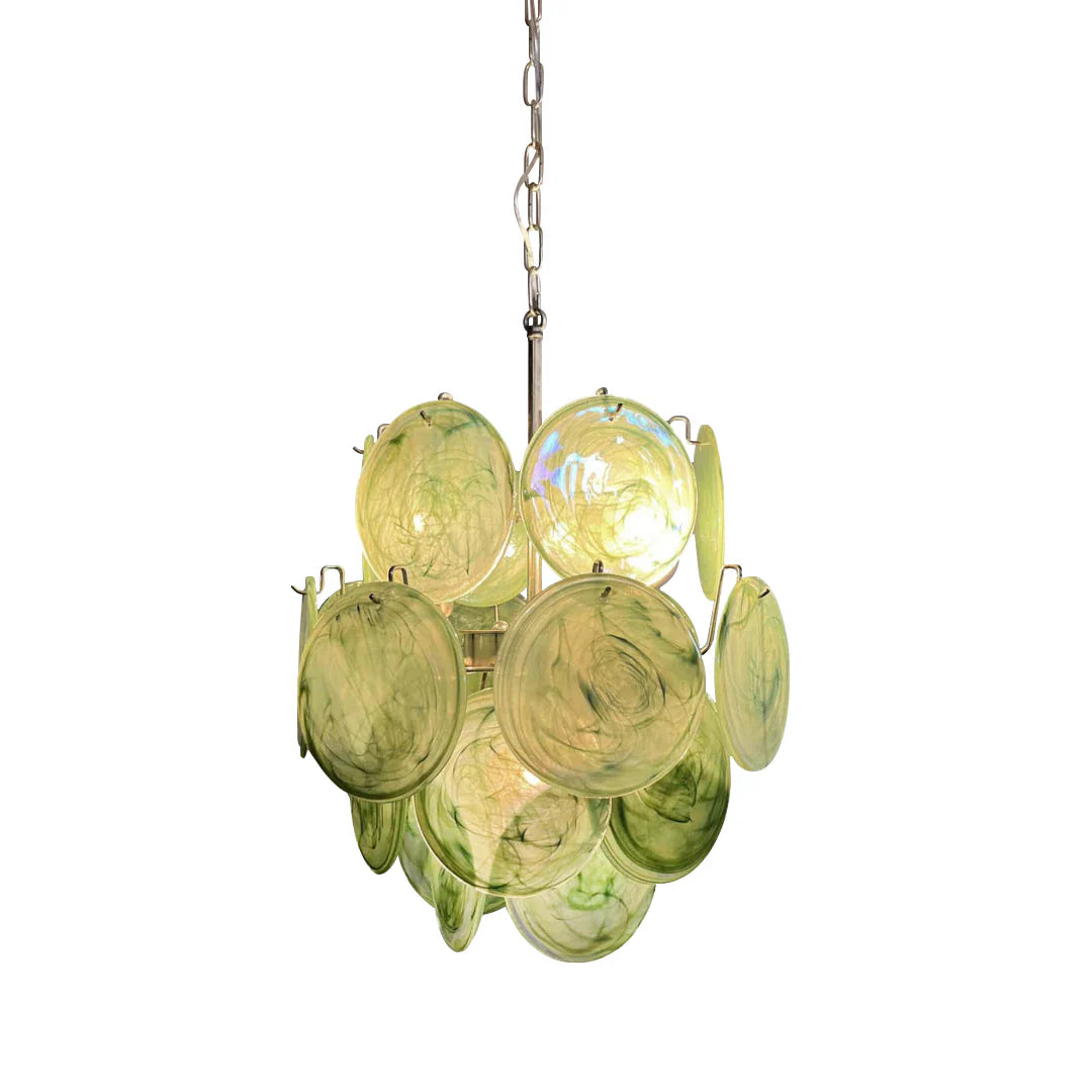 Vintage Murano Green Glass Disks Chandelier
