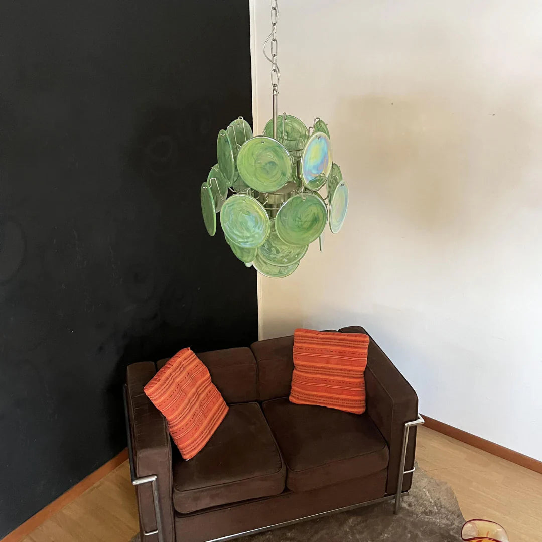 Vintage Murano Green Glass Disks Chandelier