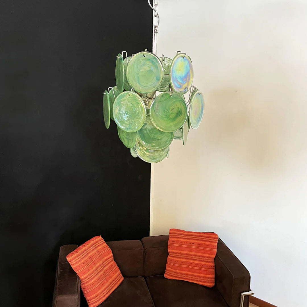 Vintage Murano Green Glass Disks Chandelier