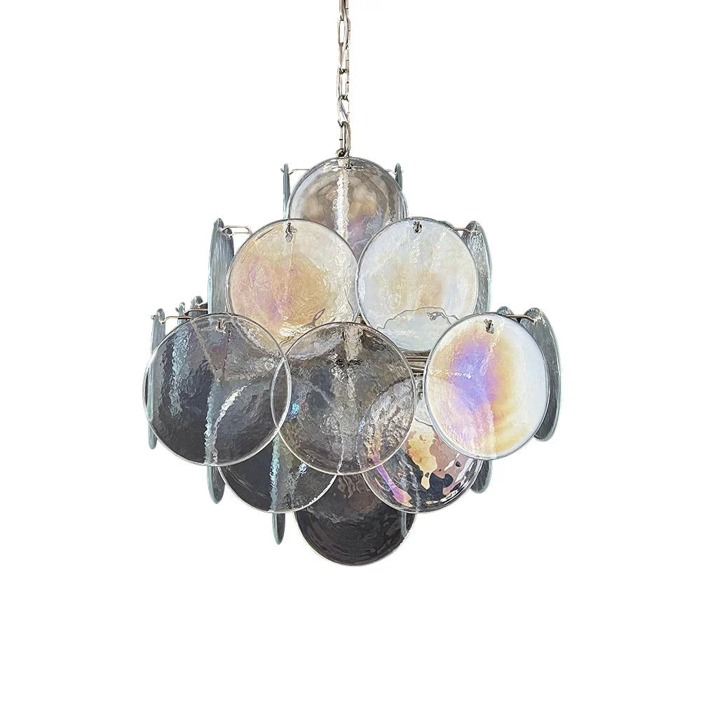 Vintage Murano Iridescent Disks Chandelier 19.7"
