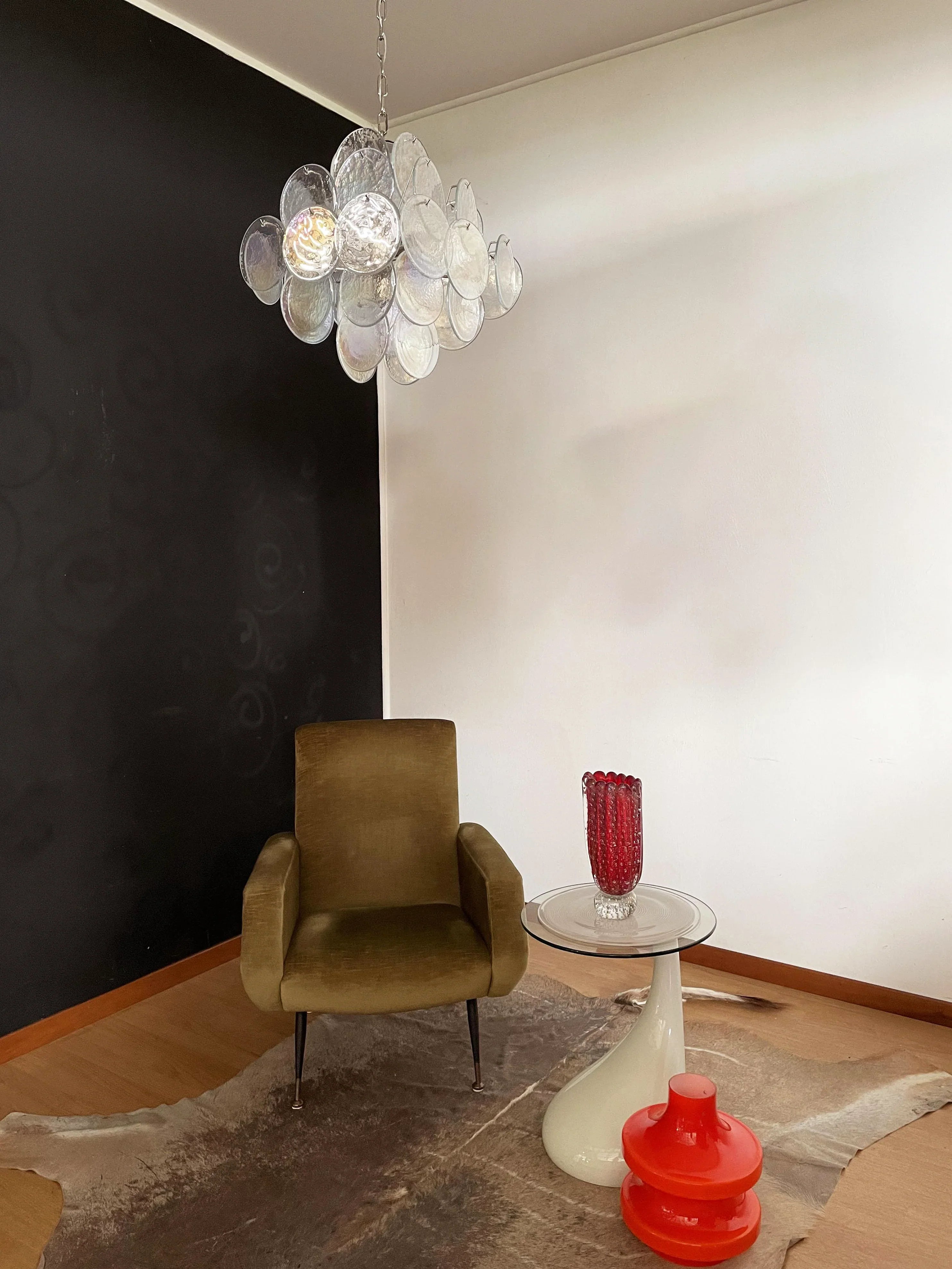 Vintage Murano Iridescent Disks Chandelier 19.7"