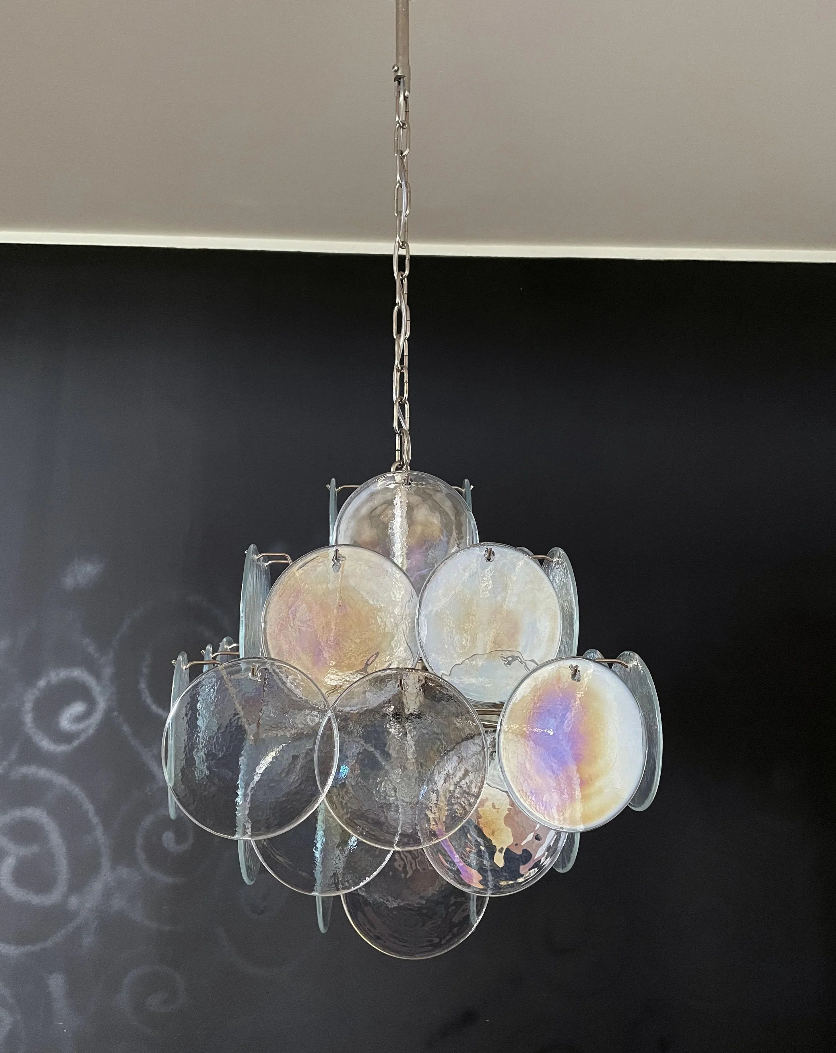 Vintage Murano Iridescent Disks Chandelier 19.7"