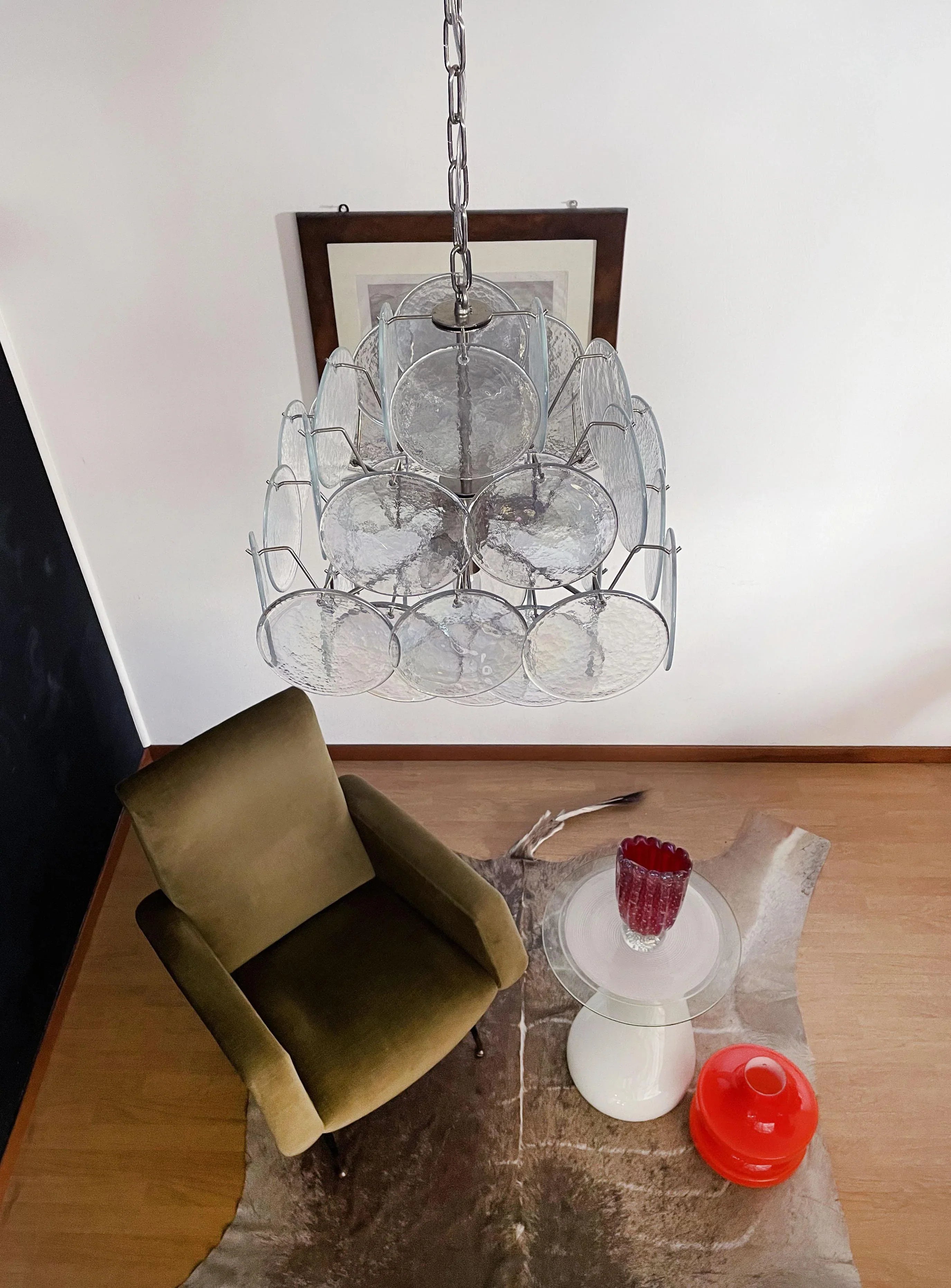 Vintage Murano Iridescent Disks Chandelier 19.7"