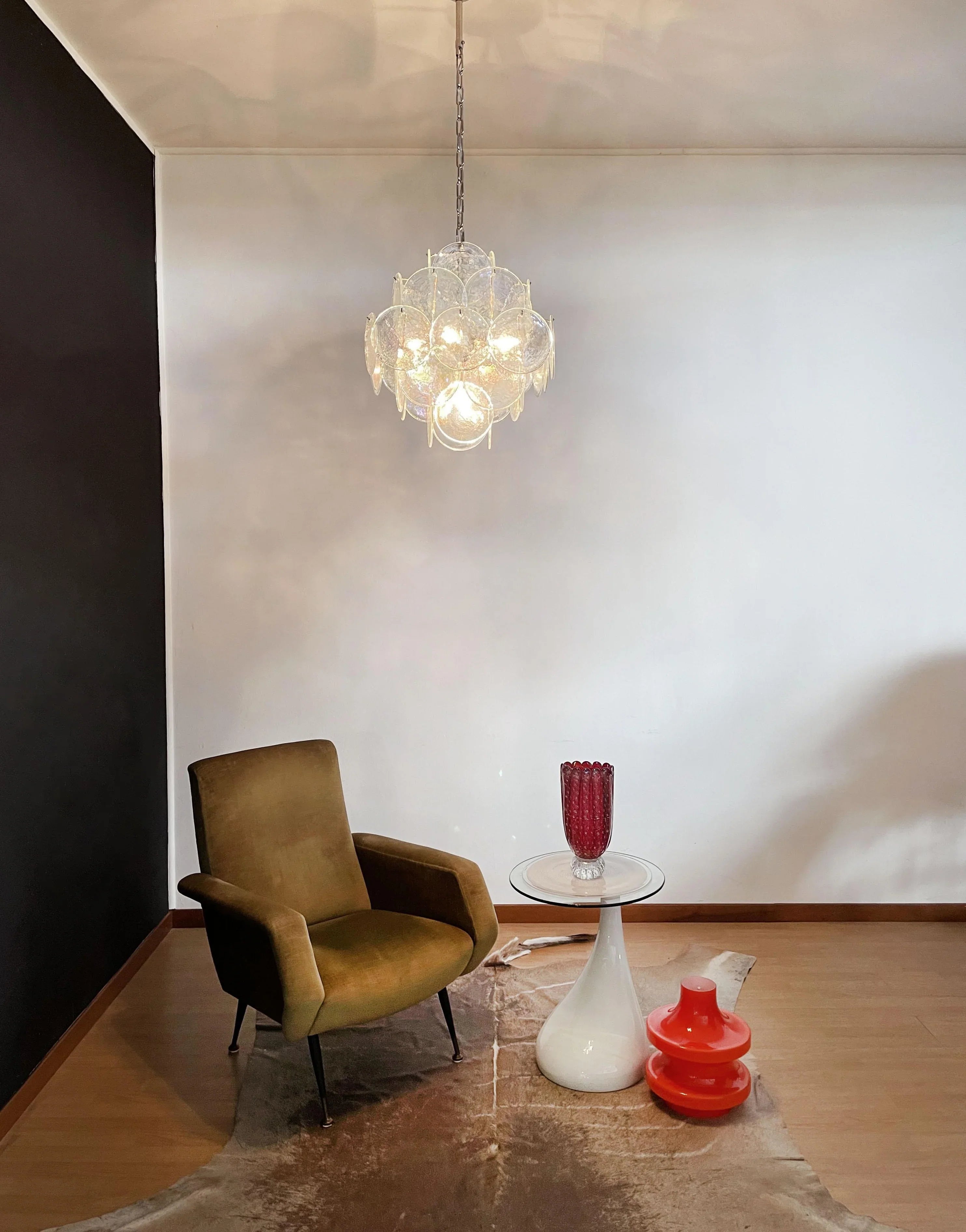 Vintage Murano Iridescent Disks Chandelier 19.7"