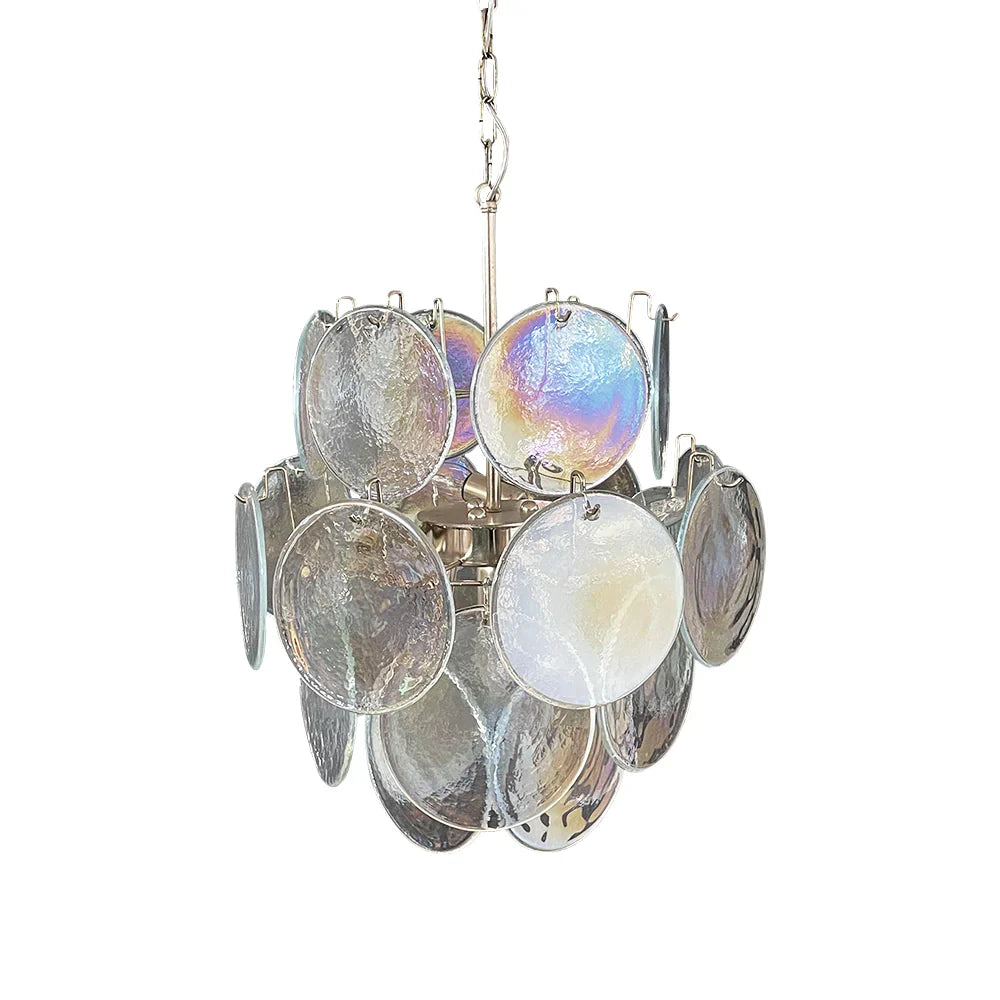 Vintage Murano Iridescent Glass Disks Chandelier 17.7"