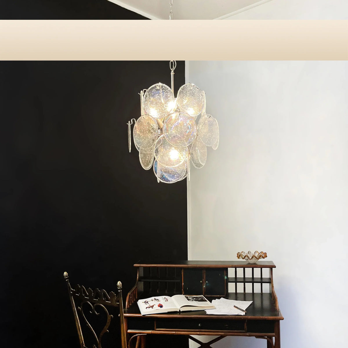 Vintage Murano Iridescent Glass Disks Chandelier 17.7"