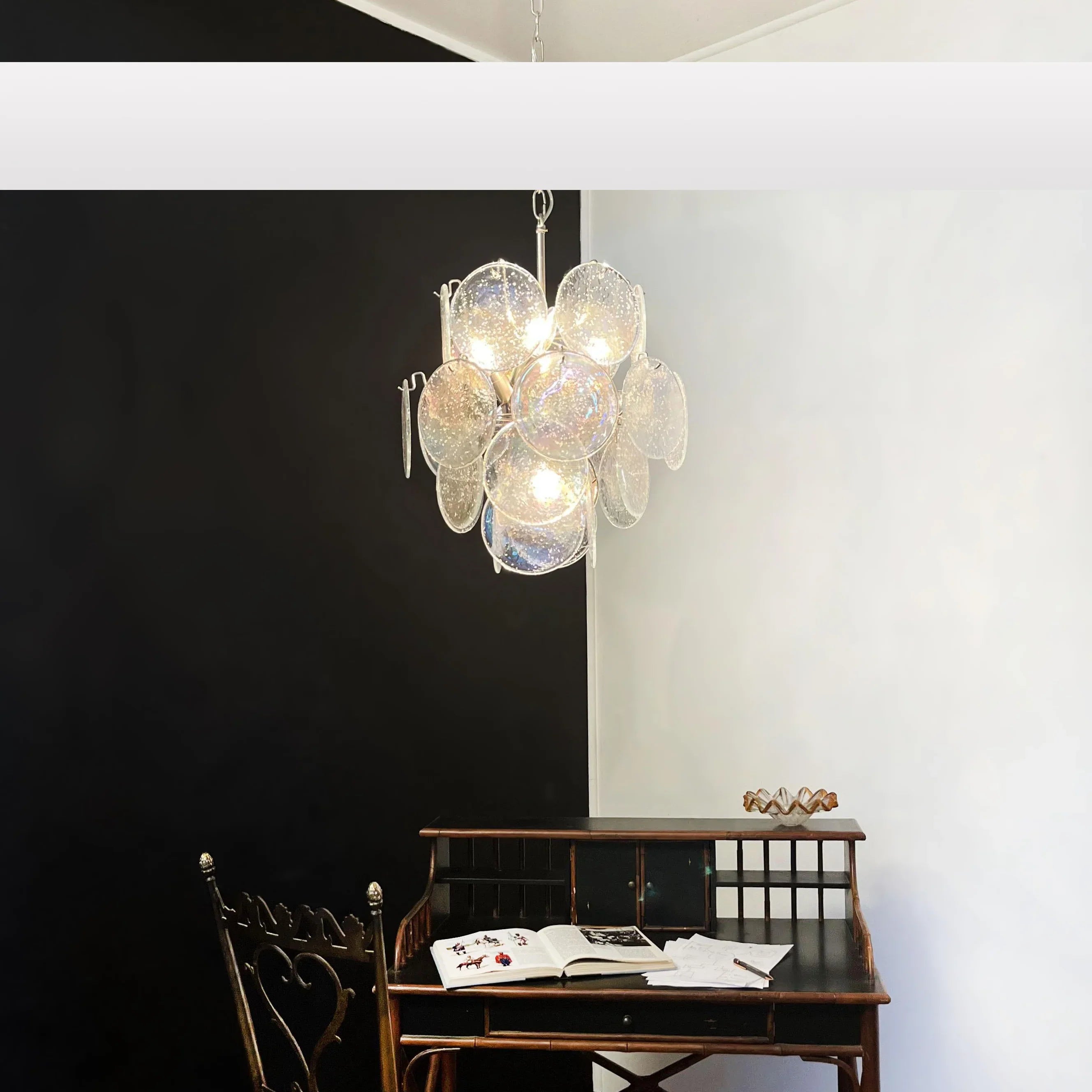 Vintage Murano Iridescent Glass Disks Chandelier 17.7"