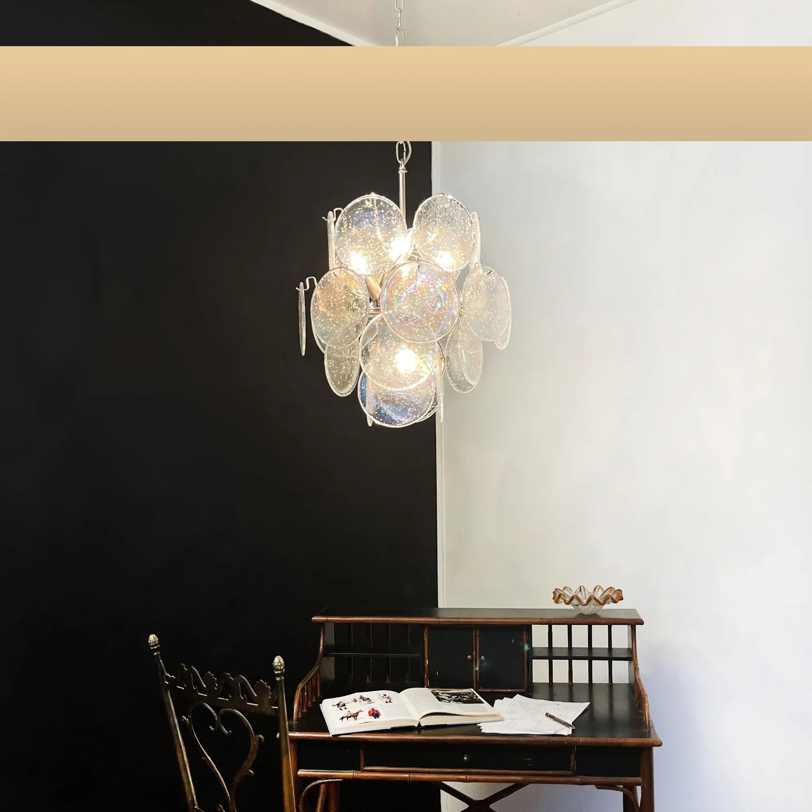 Vintage Murano Iridescent Glass Disks Chandelier 17.7"