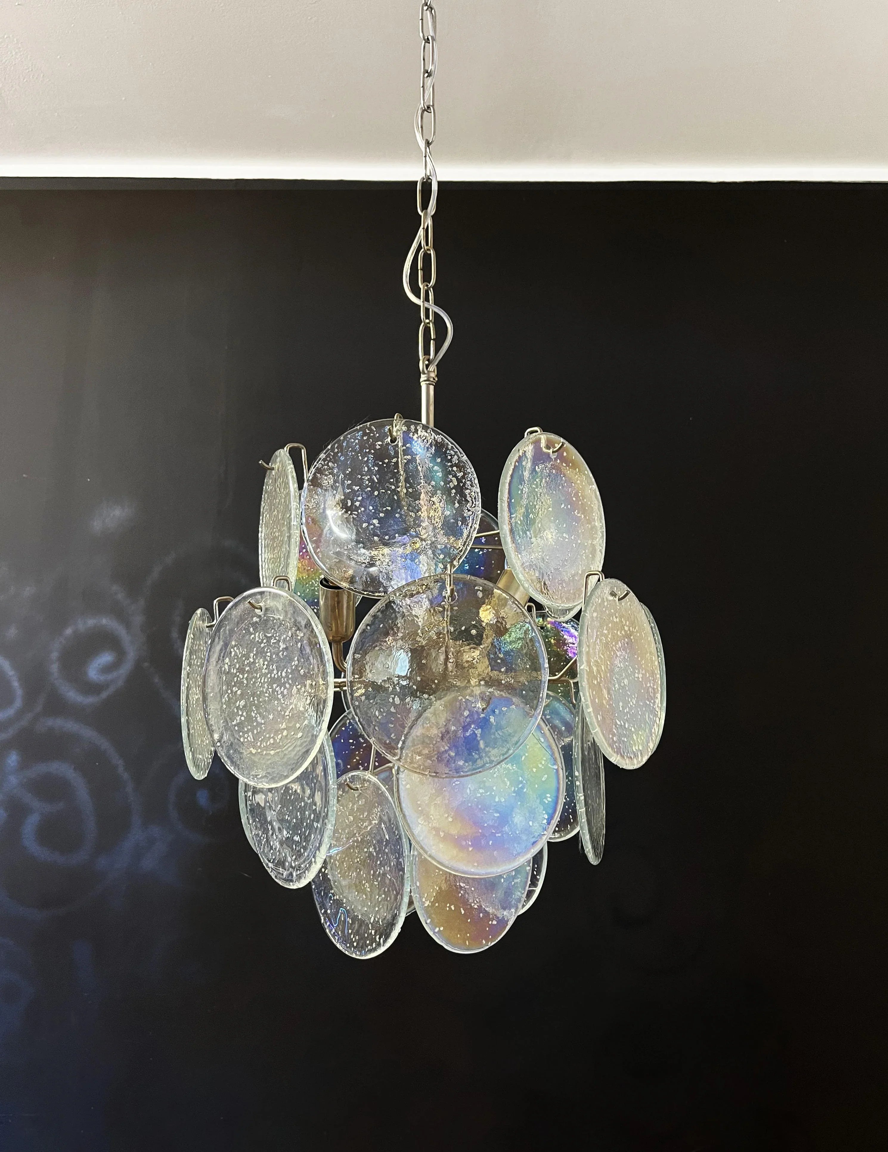 Vintage Murano Iridescent Glass Disks Chandelier 17.7"