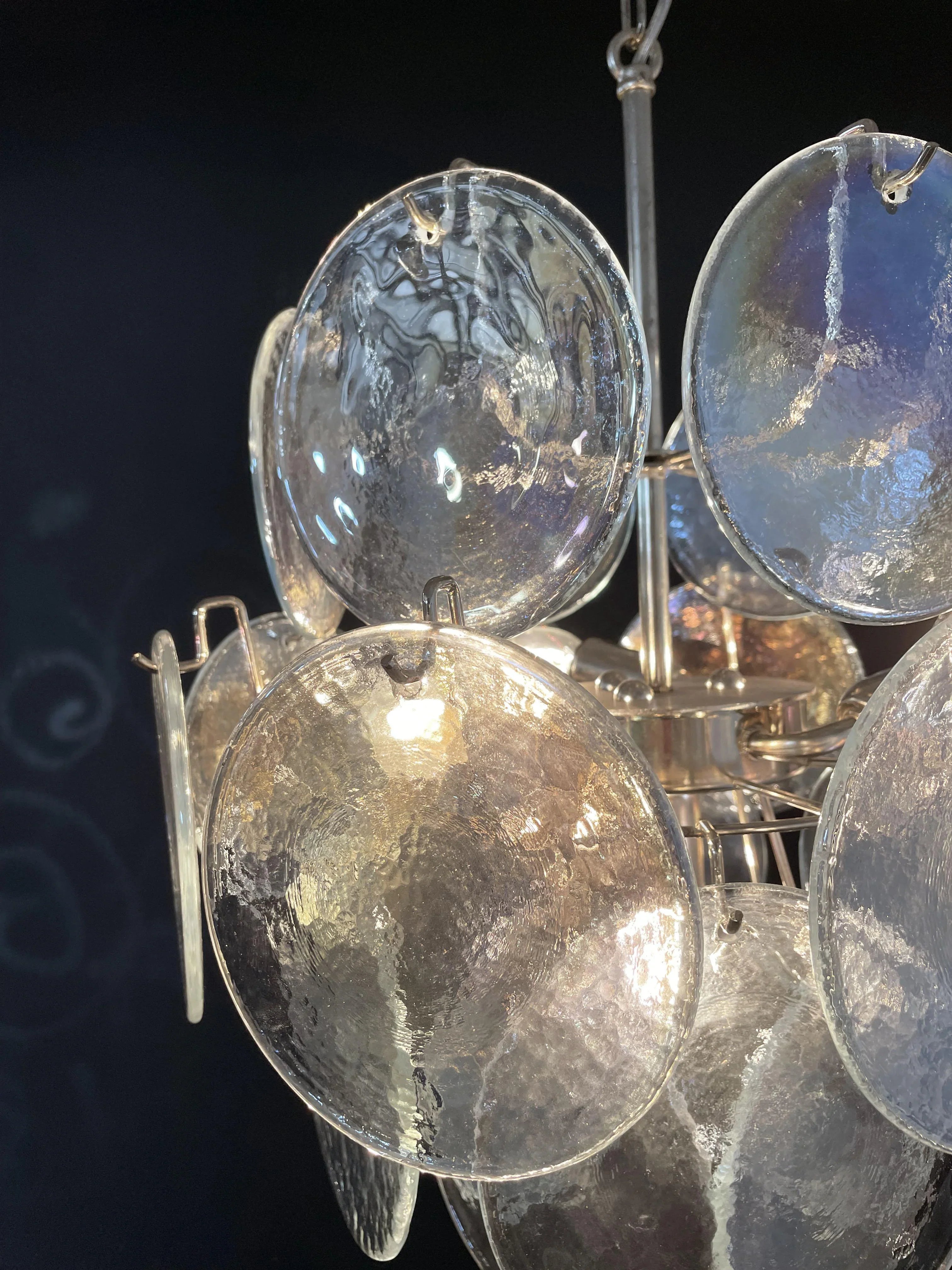 Vintage Murano Iridescent Glass Disks Chandelier 17.7"