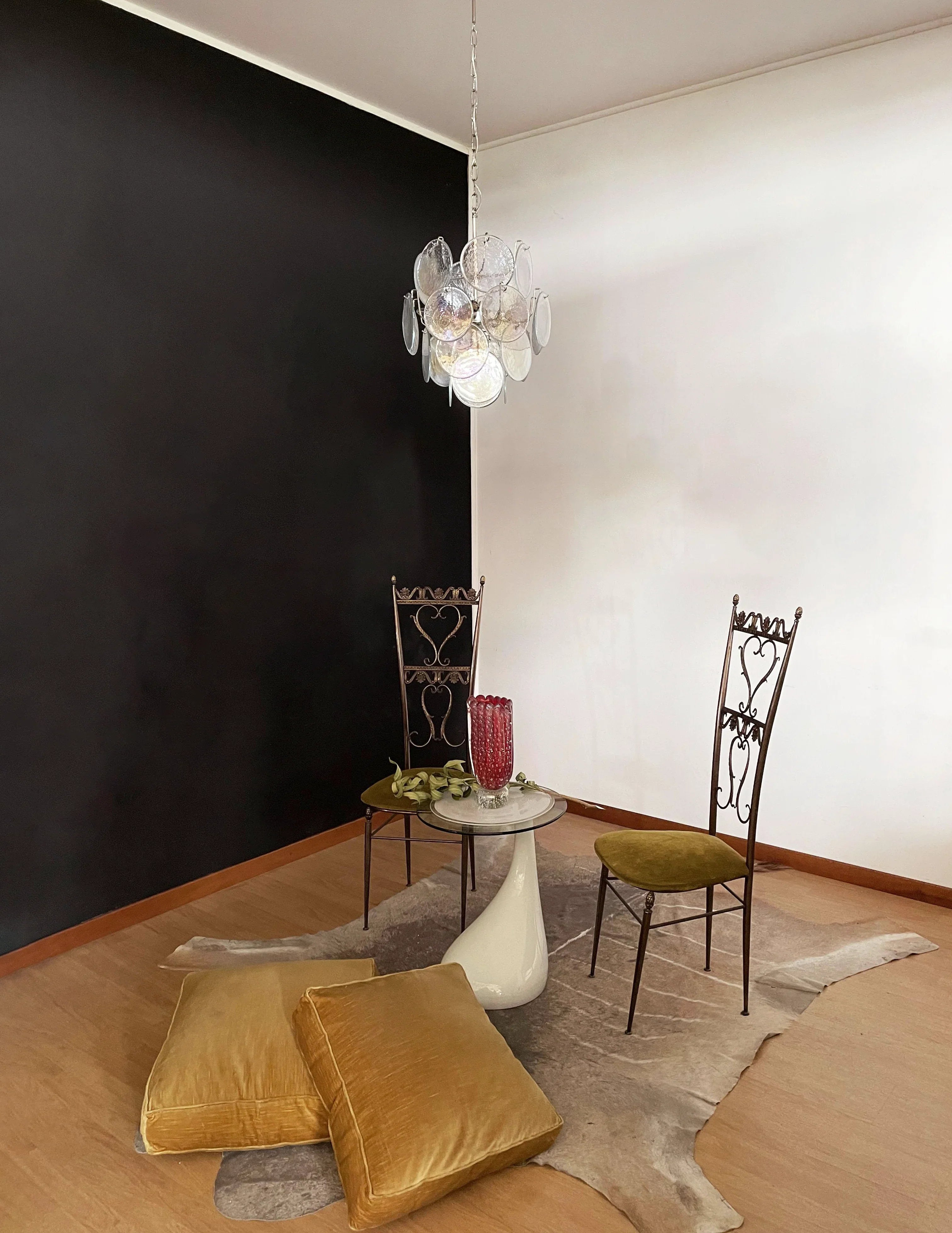 Vintage Murano Iridescent Glass Disks Chandelier 17.7"