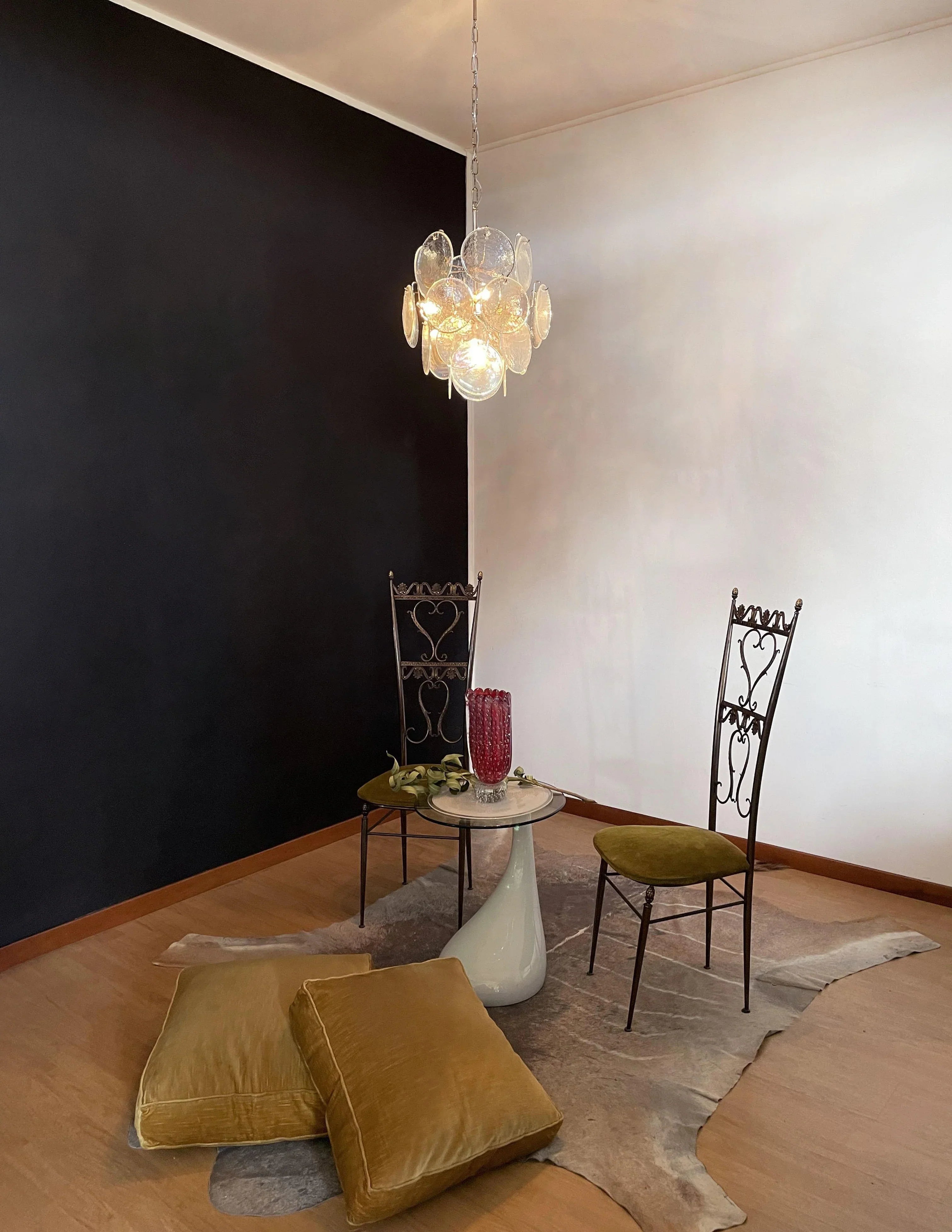 Vintage Murano Iridescent Glass Disks Chandelier 17.7"