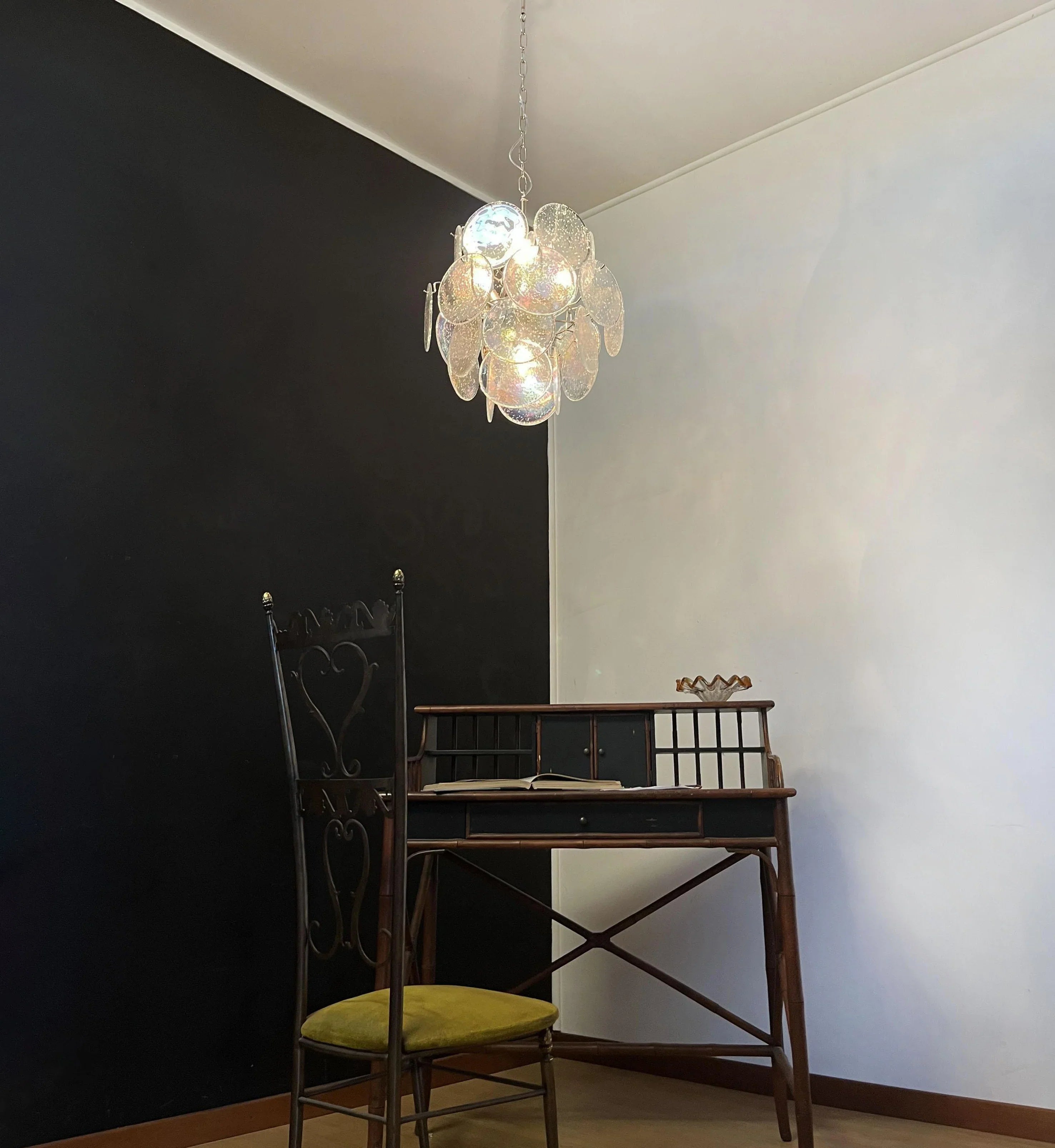 Vintage Murano Iridescent Glass Disks Chandelier 17.7"