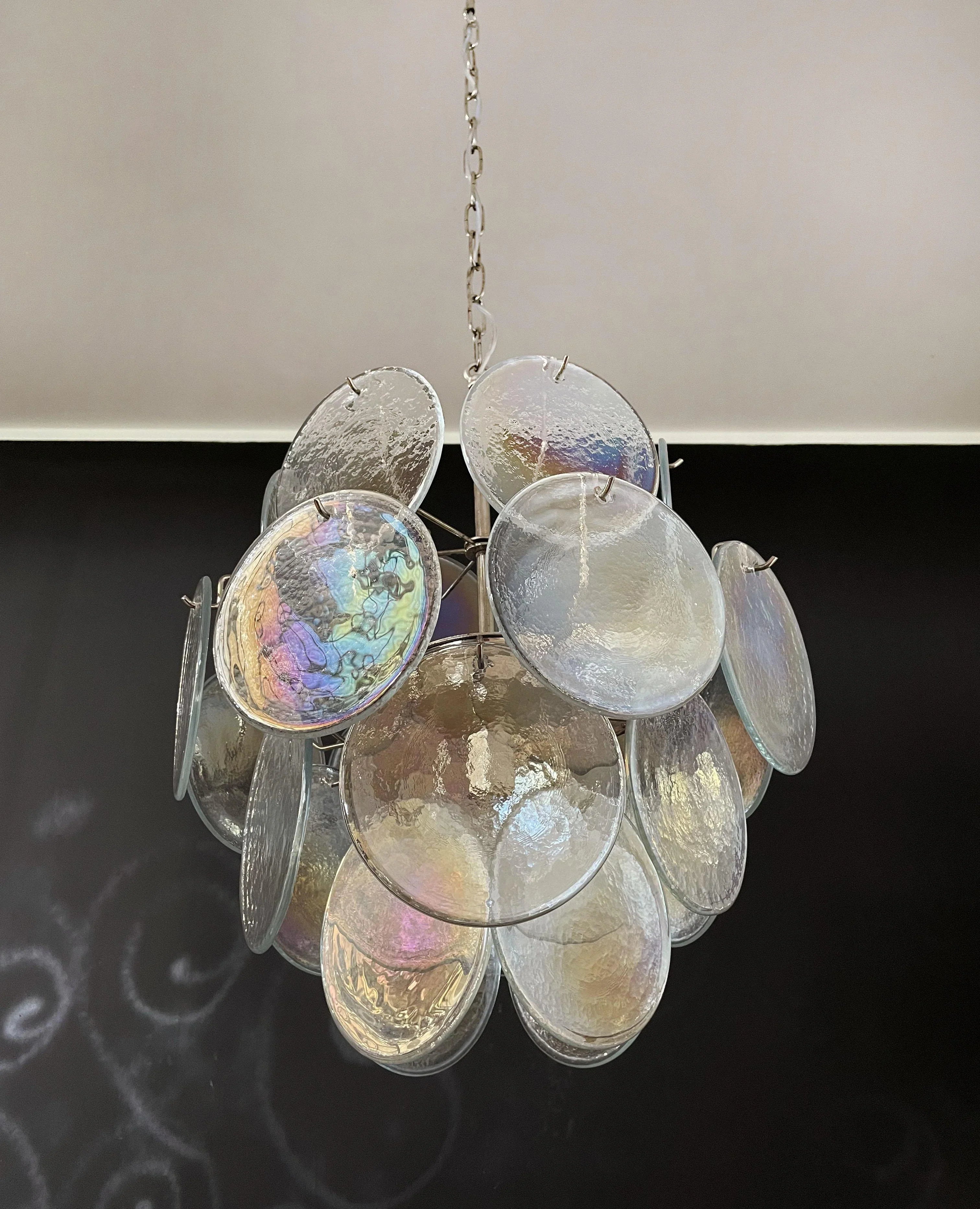 Vintage Murano Iridescent Glass Disks Chandelier 17.7"