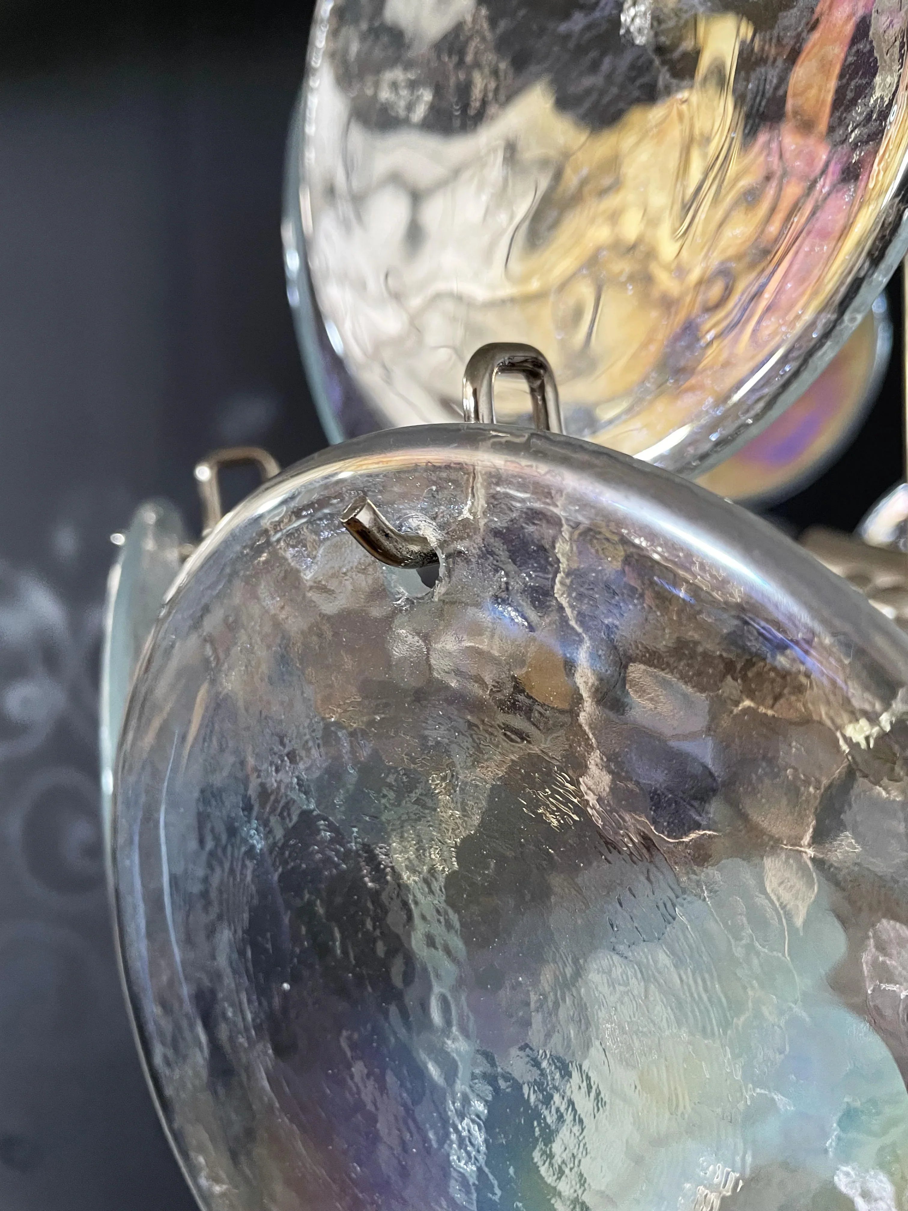 Vintage Murano Iridescent Glass Disks Chandelier 17.7"