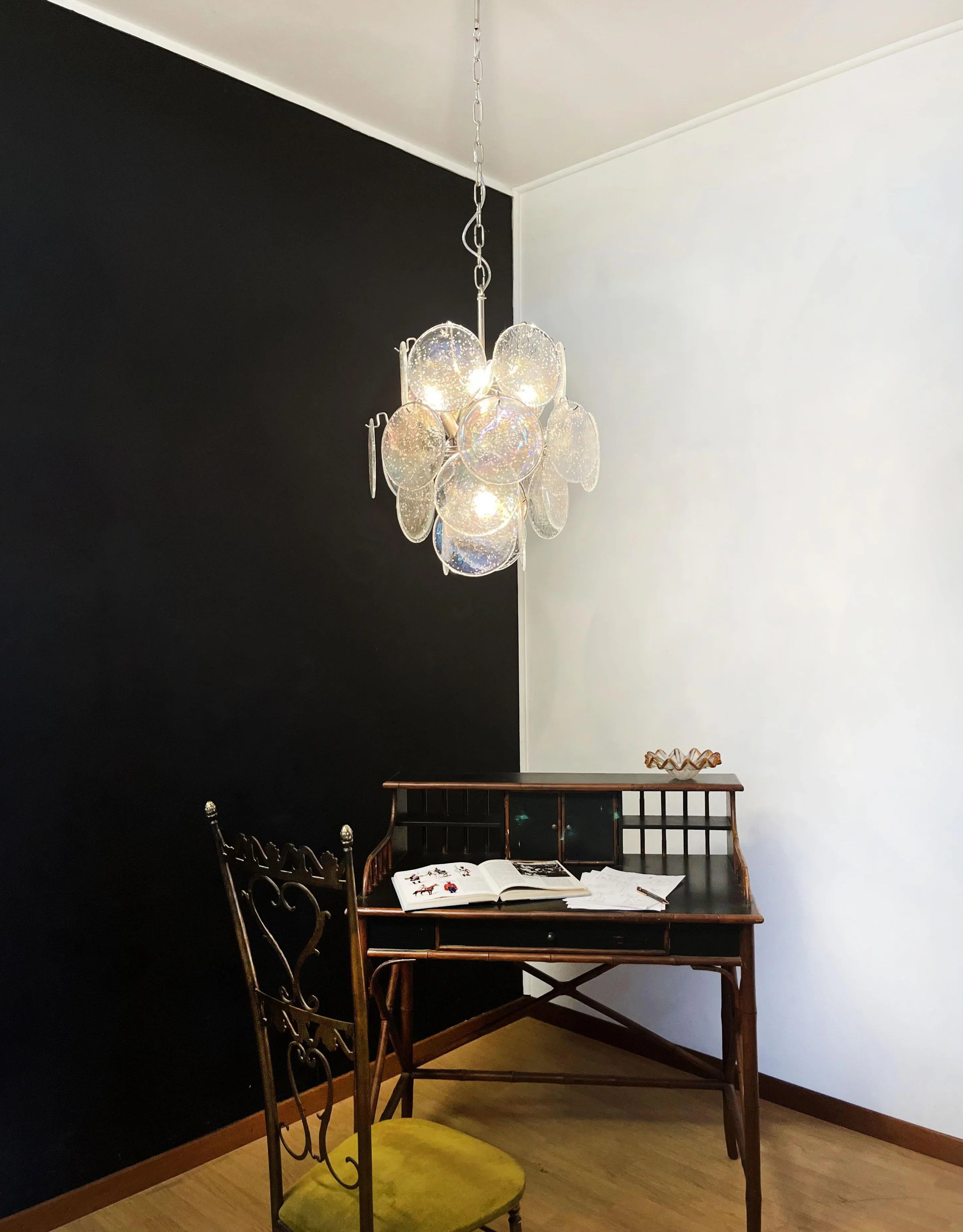 Vintage Murano Iridescent Glass Disks Chandelier 17.7"