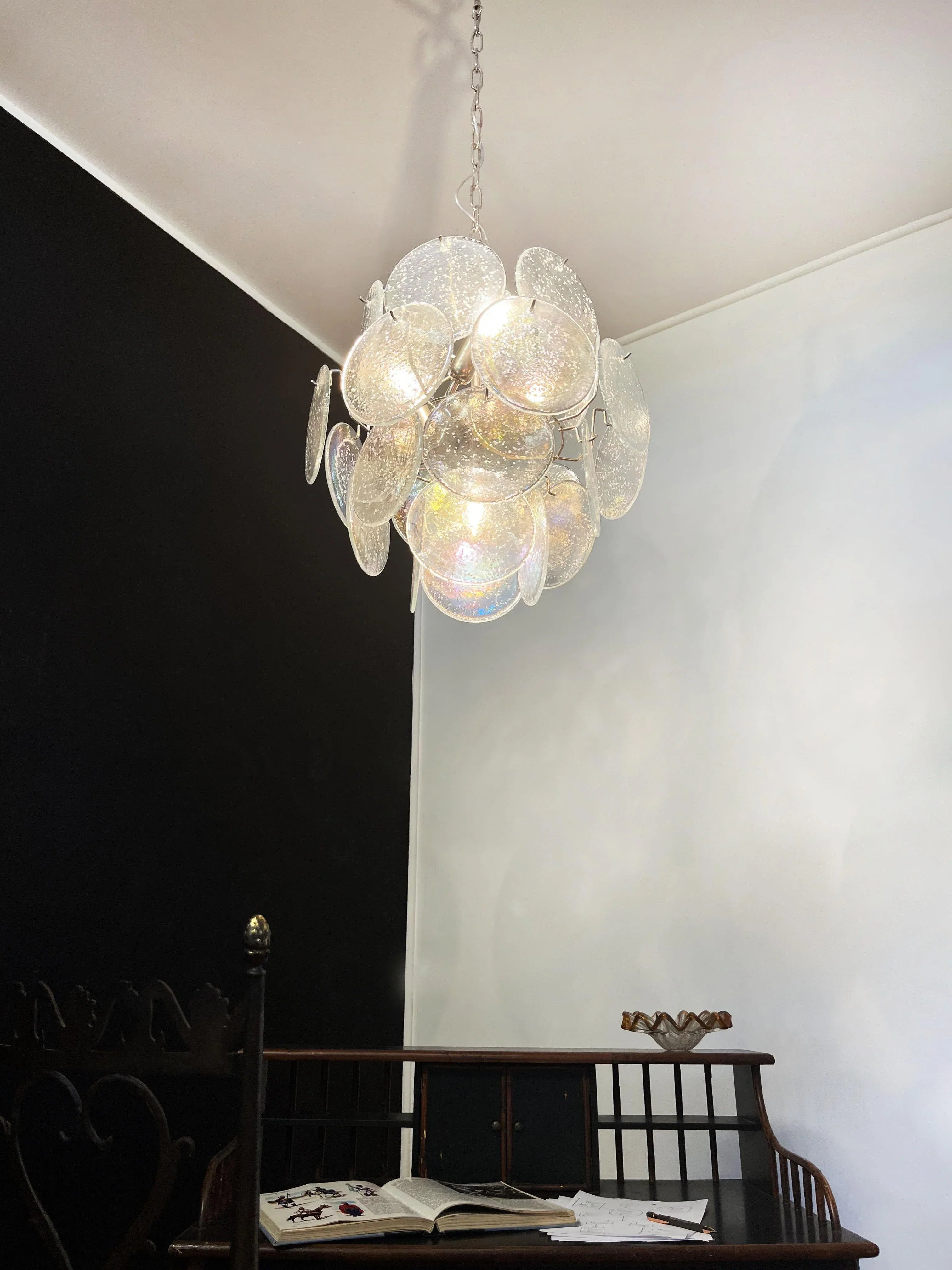 Vintage Murano Iridescent Glass Disks Chandelier 17.7"